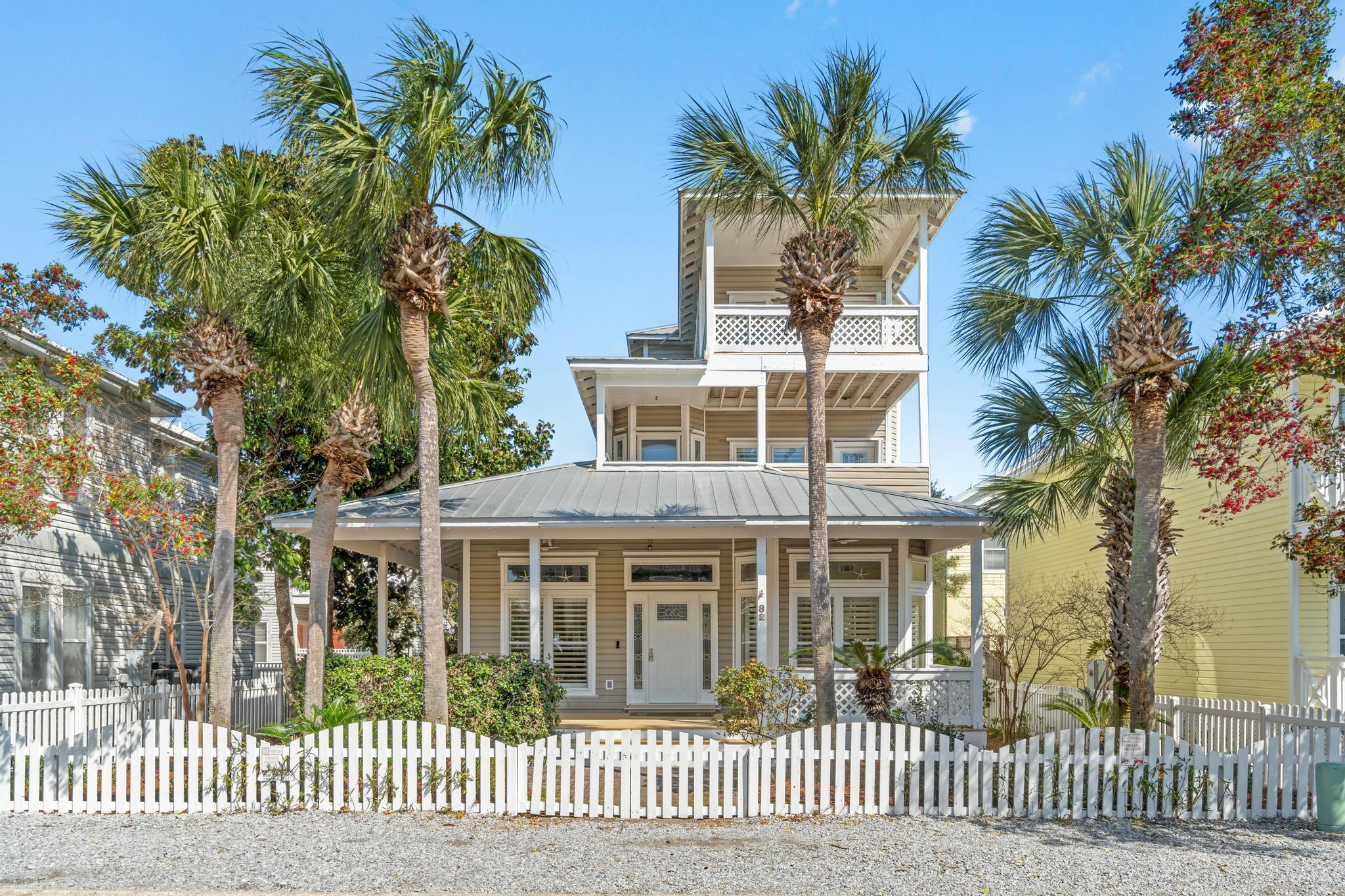 Perfectly positioned just 3 houses from Scenic 98 and less than 2 blocks to public beach access in the iconic Crystal Beach community, this stunning beach house is a MUST SEE! Beautifully remodeled & well maintained, the home is being sold partially furnished with a few exclusions and would make the perfect primary, 2nd home or investment property in this highly sought after neighborhood. With high ceilings, skylights & tons of windows, the home is flooded with natural light. Excellent floor plan with large living room, dining area, huge kitchen, bonus space that could act as a work/office space, guest bedroom and full bath all on the first floor, two bedrooms on 2nd floor and very large 4th bedroom with wet bar and private balcony on the third floor. The 3rd floor would make an excellent
