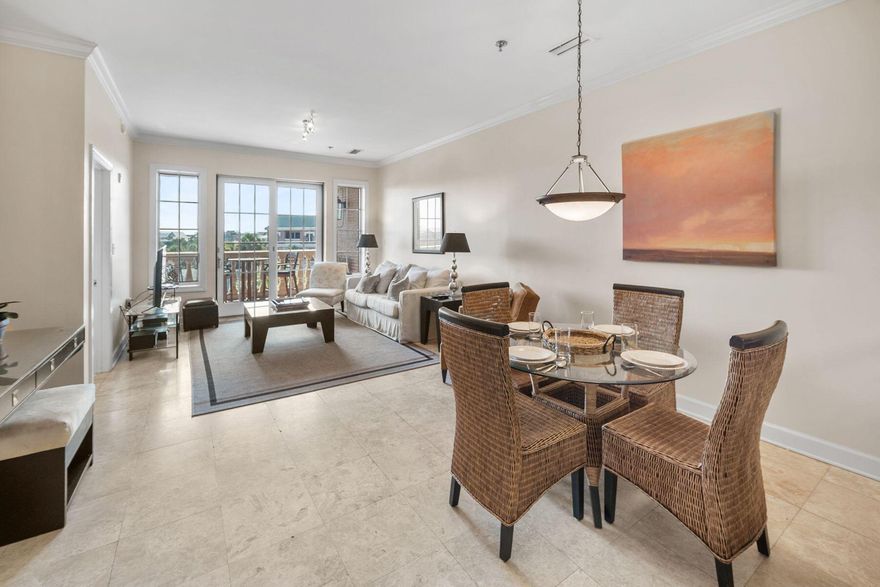 Enviably located between the Alys and Rosemary Beach communities, this spacious third-floor condo overlooks The Village and 30A with glimpses of the sparkling emerald Gulf of Mexico. Fully furnished with three bedrooms and a host of resort amenities, it makes a desirable vacation rental or second home for beach lovers. Tasteful furnishings and décor in a palette of soft tones create a restful ambiance throughout the condo while cool travertine marble floors add a sense of understated elegance. Put your feet up on the sofa and enjoy panoramic views through the full-height sliding glass doors. The deep, covered terrace is already furnished for alfresco dining and relaxing. The spacious open living area includes a modern dining area and a lengthy breakfast bar with high-backed stools. Mottled granite countertops add a touch of luxury to the well-equipped kitchen along with a new refrigerator and stainless appliances. The master bedroom has his-and-hers closets and doors directly onto the balcony letting in the fresh sea breezes. The generous master bath offers a haven of tranquility with a corner walk-in shower and soaker tub. Overnight guests can enjoy the comforts of two further double bedrooms sharing an additional full bathroom. After breakfast, take a morning dip in the lap pool or cool off in the resort pool with water fountains. Deeded beach access is included with the property and there's a handy tram service to transport you and your guests right to the sand. Look forward to an active Florida lifestyle, walking or biking to your favorite breakfast cafes and restaurants. You hardly need to leave the resort as there are on-site shops, a grocery store, restaurants, ice cream shops, Starbucks and bike rentals conveniently located at the well-planned town center.  Buyer should verify all data and dimensions and measurements are approximate.  Call today for a showing!
