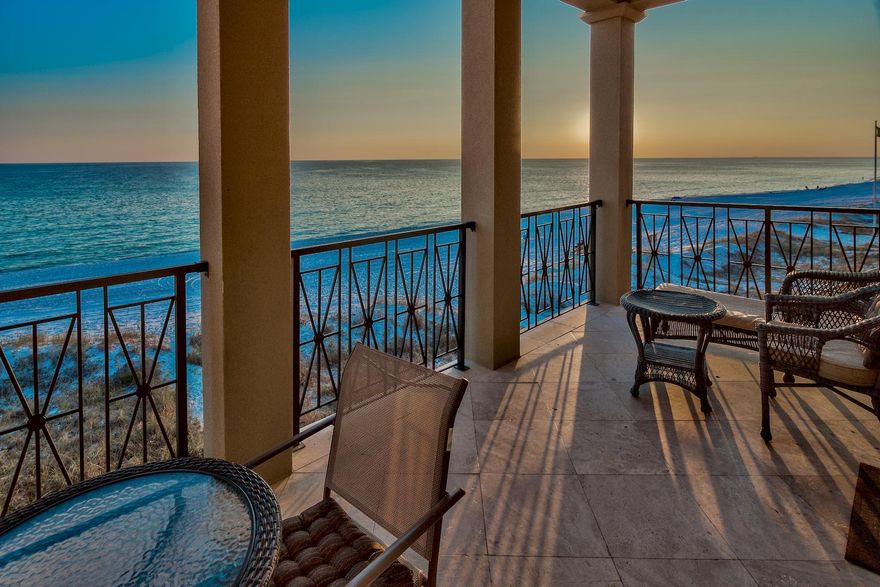 Experience premium luxury in this extraordinary Gulf front rental machine ideally situated on 50' of prime gulf frontage and perched at an impressive elevation providing unparalleled panoramic Gulf views to the East & West. Centrally located in Frangista Beach south of Scenic Hwy 30A, this Gulf front residence features 2,500 sqft of living space including 5 bedrooms, gulf front heated splash pool as well as ample parking. +$160,000 in projected gross annual rental income solidifies this investment opportunity. This property has been newly updated with fresh paint, flooring & professional furnishings, currently deeded as a condominium with a low density design (two total units in the building) including a private elevator and scaling three stories in height with the option to purchase the adjoining twin unit. This property was designed in harmony with the neighboring Delos condominiums however it's low overhead of $540 (total) per quarter HOA dues juxtaposed superior construction quality including three stories of concrete block exterior framing confirms the longevity and durability of this exclusive retreat. The interior is characterized by coastal contemporary design and features gorgeous stone flooring throughout, an incredibly efficient floorpan highlighted by the spacious 3rd floor master suite with an ensuite spa-like master bathroom all thoughtfully framed by a beautiful backdrop of white sand beaches and the emerald green waters of the Gulf of Mexico. Other notable features include a gulf front splash pool area featuring ample privacy, outdoor shower, luxurious kitchen area including granite countertops, stainless steel appliances, natural gas range, custom cabinetry and endless gulf views. Notable construction features include travertine deck cover, concrete block exterior framing, hard coat stucco siding, natural gas pool heaters, ample privacy and plenty of private covered & outdoor porch space perfect for sun bathing or soaking in the gulf views. Frangista Beach offers exclusive private beach access as well as an additional resort-style community pool centrally located within the development.