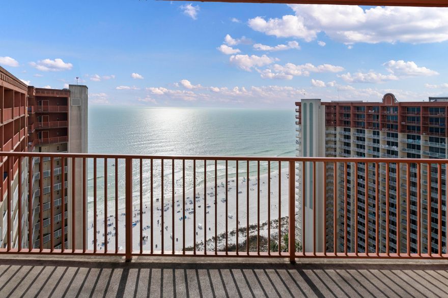 This unique penthouse level floor offering ultimate space, privacy and views at 9900 South Thomas Drive in Panama City Beach, Florida is the perfect destination to create unforgettable memories with your family or friends. Featuring 2 bedrooms and 3 bathrooms within its 1184 square feet of living area, this fully furnished coastal property offers an impressive array of amenities including a large 13,966 SF gulf side lagoon-style pool, plus an indoor heated pool & hot tub, two tiki bars as well as other amazing resort style amenities. This Penthouse level luxury condo is a rental machine, generating an impressive $70,000 in gross rental returns. The open concept living/dining area blends perfectly with the modern/coastal decor that will instantly make you feel right at home. The updated luxury flooring add to the overall charm while upgraded granite counters gracefully contrast with stainless steel appliances adding both elegance and functionality. With a breakfast bar for casual meals and additional bunk area plus third full bath there's ample room to host multi-generations easily without feeling cramped. All these features are great for maximizing short-term rental income when not enjoying it yourself! 

From the balcony you'll be able to take in sweeping views of the Gulf while from the master ensuite plus second bedroom you can experience stunning water vistas on top of all other luxuries already mentioned before. Onsite coffee & donut shop plus pizza makes sure everyone is happy here! Centrally located close to dining hotspots, shopping centers, and popular entertainment venues adds even more value when investing into this property. This one-of-a kind opportunity should not be missed so contact us today if interested in scheduling a showing!
