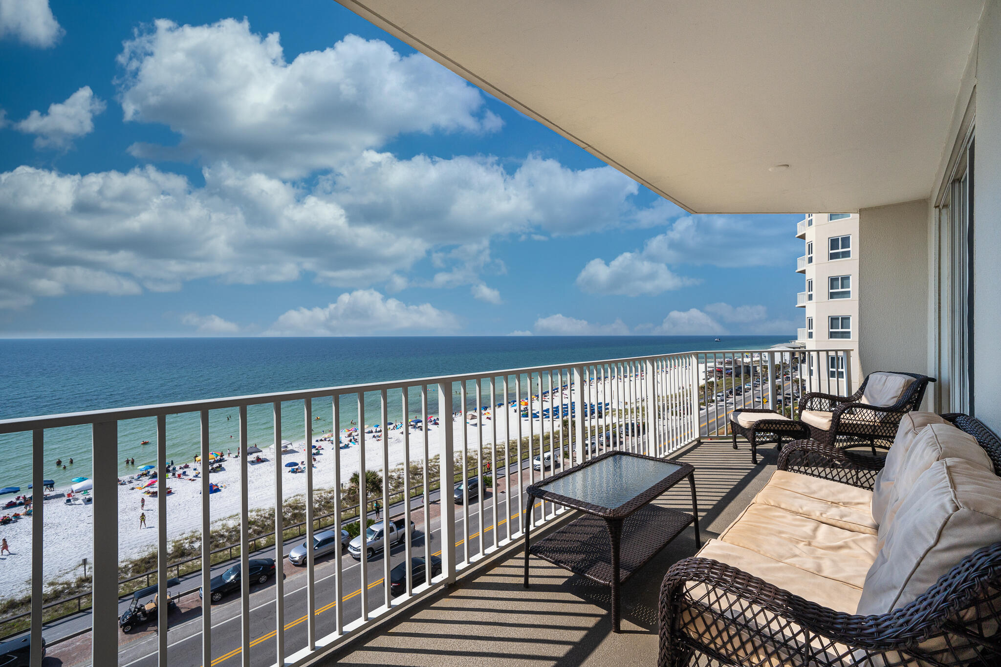 Indulge yourself (& your guests) with the perfect placement in Majestic Sun. Not only will you breathe in gulf facing endless views, this rare west end unit gives you exclusivity to a unique view of the western sunsets & privacy. You & your guests will open the doors & immediately embrace 'salt life'. Memories & meals are waiting to be made with the updated kitchen opening to the dining and great room. Gulf facing balcony doors (from not only the living area), but the primary bedroom, add a luxury touch, as everyone wakes in the morning. Three separate bedrooms and three full bathrooms provide the privacy and comfort needed for a relaxing getaway. Take the elevators down and venture out of the lobby and the Gulf and white sugar sand is less than 50 ft away. Enjoy the indoor/outdoor pool.