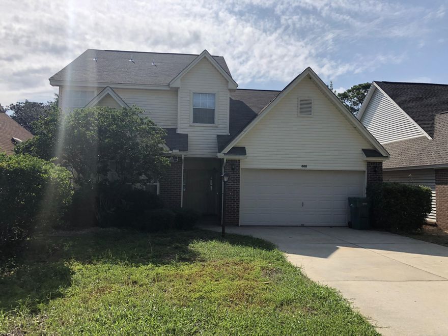 Rental home available in the desirable Bluewater Bay Neighborhood! This spacious home features cathedral ceilings in the living area and a beautiful water view in the back. The large master suite is on the first level with an en suite bath, featuring a separate tub and shower and a large walk in closet. All three additional bedrooms are  located on the second level, along with a full bath. The kitchen area is large, plenty of space to move around, also with water views.  Enjoy the screened in porch on relaxing evenings! Bluewater Bay has many amenities, including an 18 hole golf course, club house, tennis courts and community pools. This golf community welcomes your golf carts, has wide, walkable sidewalks and lots of community events.