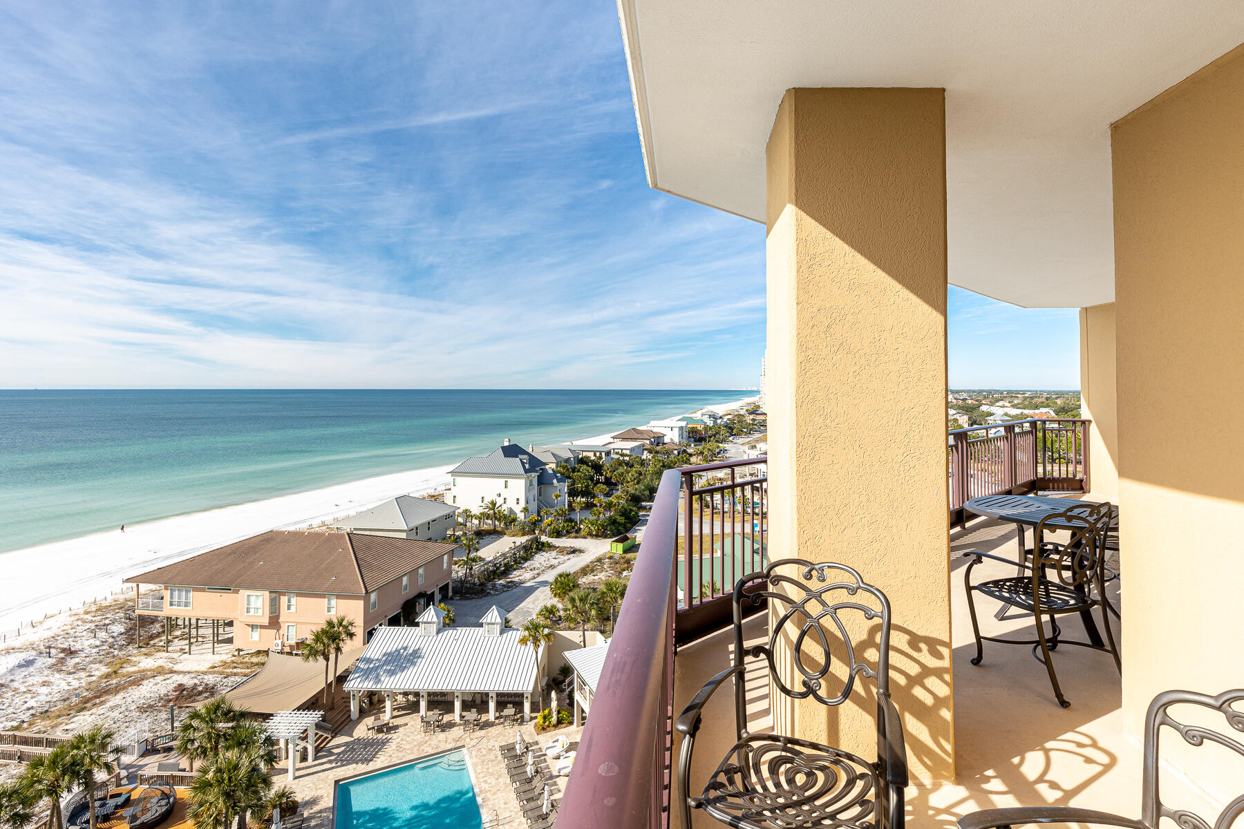 Experience the breathtaking beauty of this 9th-floor beachfront resort condo, boasting stunning coastal views of the Gulf of Mexico. Your private balcony, wrapping around the Southwestern corner of Westwinds, provides front-row seats to the most spectacular sunsets. Each bedroom is thoughtfully designed with floor-to-ceiling windows, perfectly capturing the mesmerizing gulf view. Embrace the convenience of low-maintenance tile throughout the main living area and kitchen, complemented by modern furnishings. For added flexibility, a sleeper sofa couch offers extra sleeping room. The primary and guest ensuite baths have been tastefully updated, featuring granite counters and tiled walk-in showers, enhancing the overall luxurious experience for owners and guests alike.