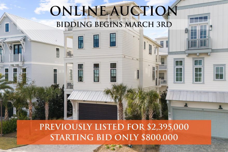 New Seller Special - $20,000 Toward Buyer's Closing Costs! And the views? Absolutely dreamy.Perched in the charming Grande Pointe community, this California coastal-inspired beauty is where sophistication meets sandy-toes vibes. Three stories of stylish living, an elevator (because why not?), and a rooftop terrace that whispers, 'sunsets and champagne, please.'From treetop panoramas to Gulf glimmers, the views from the top are a total showstopper. Spend mornings sipping coffee with the birds, and evenings stargazing over swaying palms and sea breezes.Located beside the magical Lake Powell (the largest coastal dune lake in North America), you're just a golf cart cruise away from 30A Avenue's trendy shops, dining, and live music. Thanks to the new pedestrian tunnel, and The Big Chill, the property makes it effortless to enjoy dining, shopping, and live entertainment. Contact agent or Interluxe for full terms and conditions of the sale and to schedule a preview.  