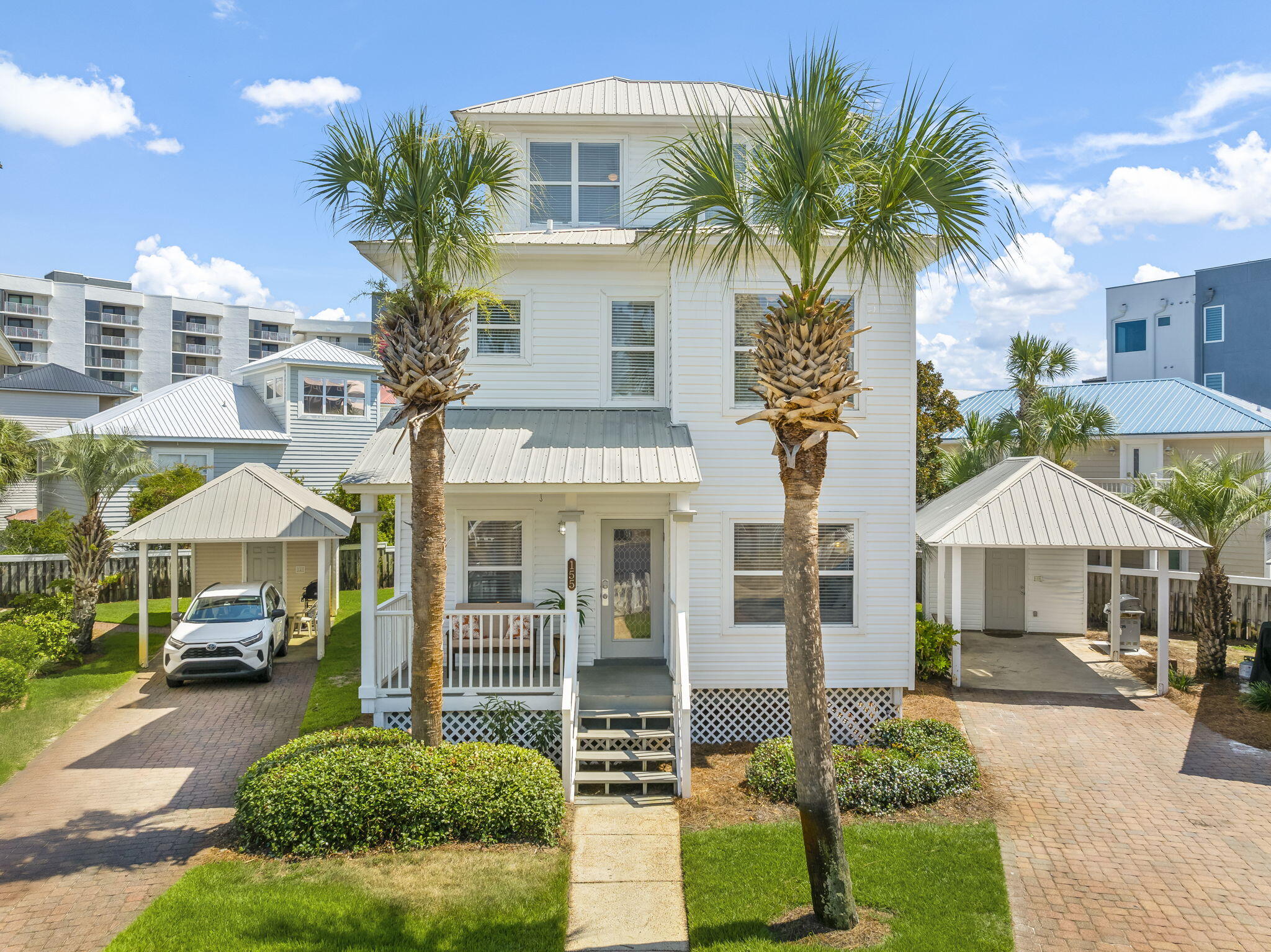 Steps to the beach with deeded beach access and in the center of it all. This fully furnished three story cottage offers glimpses of the gulf. Ideally situated just a 2 minute walk via shaded path from your front porch to toes in the sand. The generous master suite is on the first floor, along with two additional bedrooms and full bathroom. Ascend to the second level where you'll find the main living area - open, airy and bright- plus one additional bedroom and full bathroom. The third floor loft can be used as additional sleeping area, home office, or living room with peek-a-boo views of the Gulf! Enjoy two levels of spacious porches and take in the salt air. On non-beach days, you and your guests will delight in the gorgeous community pool. Offered fully furnished and move in ready!