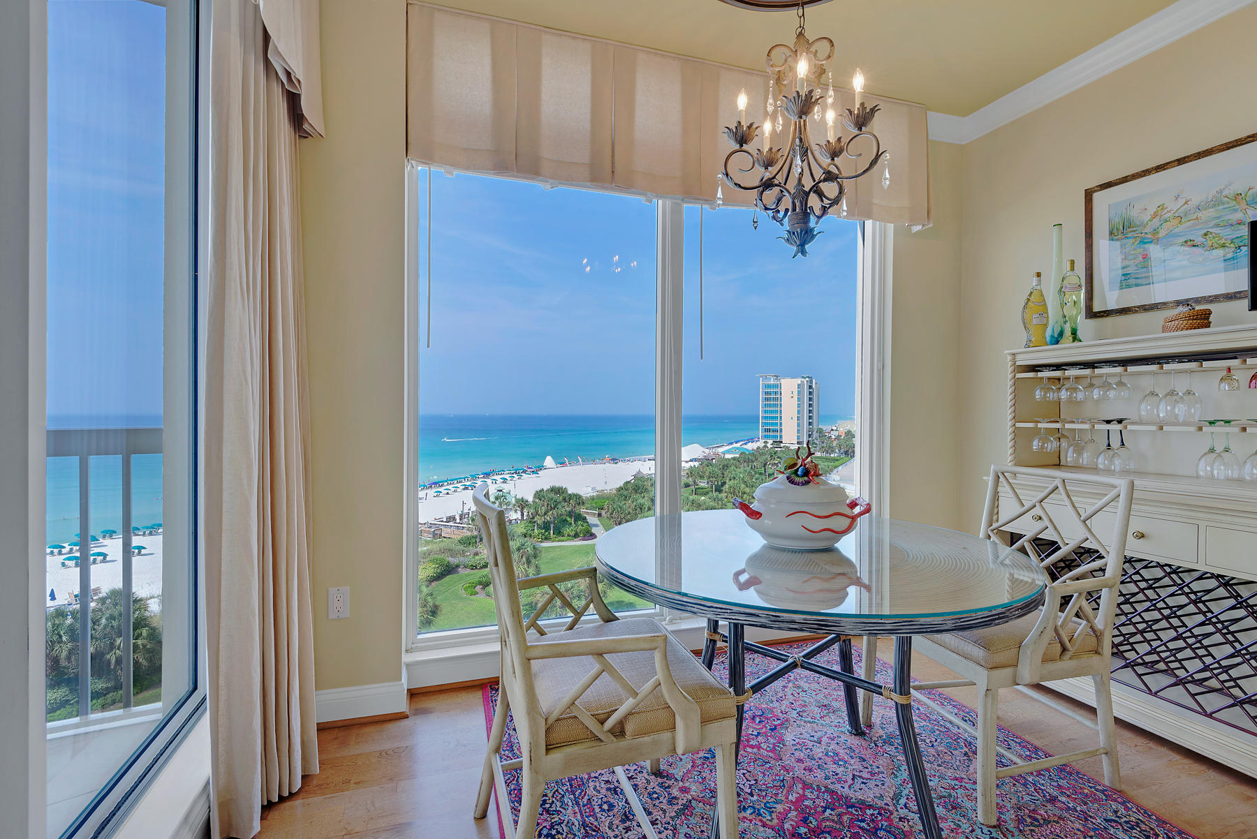 Why eat out when you can enjoy this view from your gulf front breakfast room! This 3 bedroom 3 bathroom condo is located in the rental restricted building St. Thomas, and has fantastic views from every room. Step off of your semi-private elevator directly into the condo and enjoy custom features and furnishings throughout. The kitchen has granite countertops and a double oven. The master bedroom, with incredible gulf views, is spacious with a large walk-in closet. The master bath has double vanities and a gorgeous walk-in shower. The two guest bedrooms adjoin a second terrace providing beautiful resort views. As a full time residence or second home, beachfront living doesn't get any better. St. Thomas has an elegant lobby, library, private beach side pool and hot tub, deeded garage...