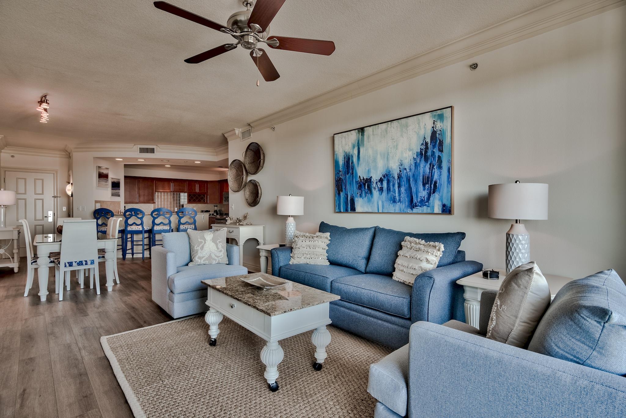 Freshly painted, professionally decorated unit with ACTUAL gross rental of $76,666 in 2019! This 3 bed/3 bath unit is PRICED TO SELL & includes two spacious balconies, granite counter tops, NEW LUXURY plank floors in common areas, marble tile bathrooms, 9 foot ceilings, stainless steel appliances, washer/dryer and all the furnishings for you to enjoy your beach property. Escape to the luxury of the only full service resort in the Destin Area. Unmatched 360 degree views and amenities galore. You will not miss sunrise or sunset! Enjoy full service European spa & fitness center, state-of-the-art business center, on site restaurants and lounges, two marinas, ultra luxurious pool deck, sunset deck with enormous hot tub, 24 hour room service and 24 hour front desk to name a few. Walk to famous shopping, restaurants and night life of HarborWalk Village found at the base of Emerald Grande. In addition to all of the items listed below that are included in you association fees, owners and their guests also enjoy the beach shuttle to the beach as well as beach service of chairs and umbrellas while they are there. Additionally, Emerald Grande provides "room service" to you while you're enjoying said beach chairs and umbrellas.