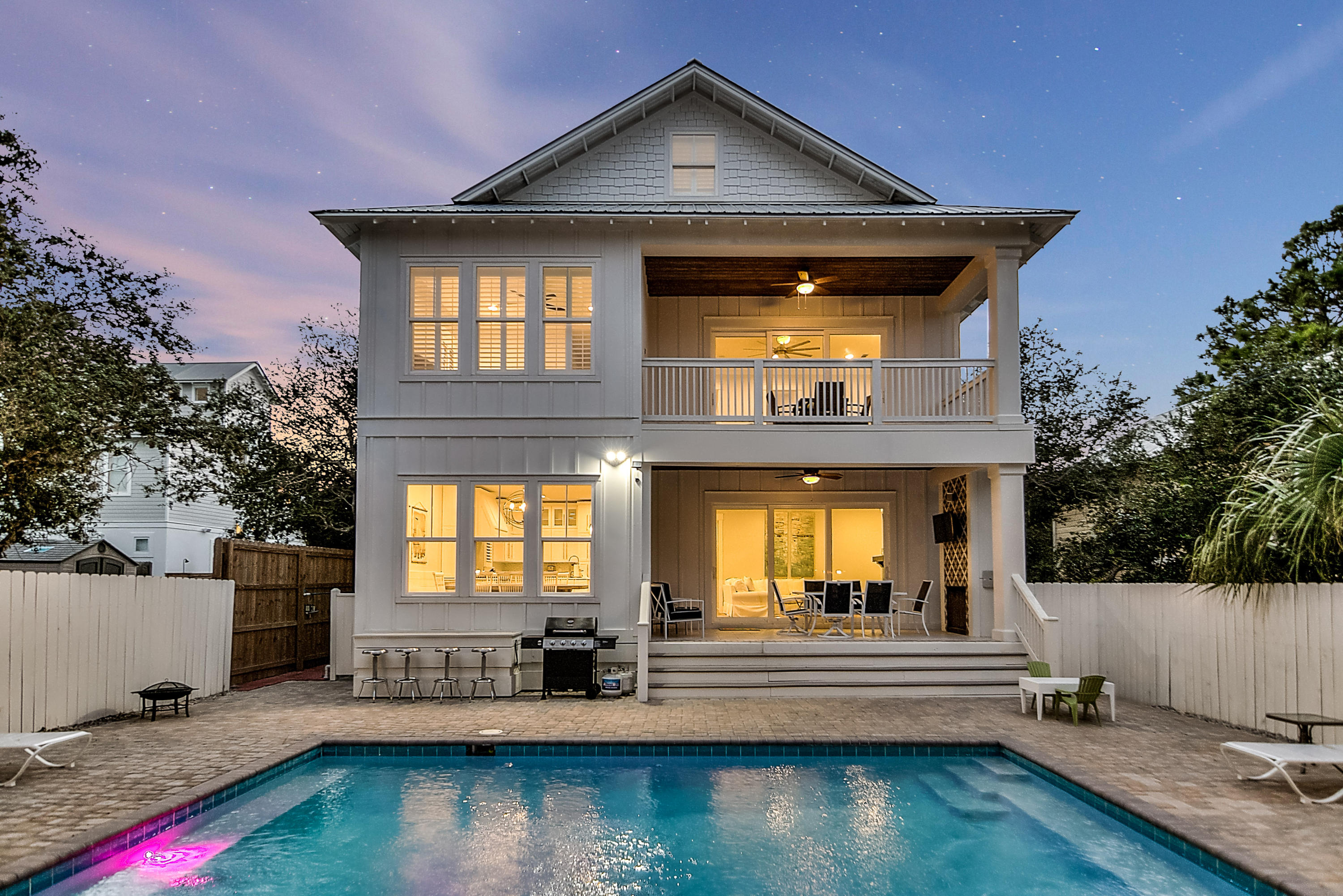 Investors- over 126K in base rent even after 52 days down due to Covid! Seller purchased this fantastic beach home as 'unfinished' new construction and custom finished it with top of the line appliances, flooring, lighting, granite countertops and more. Deeded beach access, no customary use issues. interior has custom furnishings, wainscoting, shiplap and decor by a professional interior designer. Two gas fireplaces, one in the home and one on the back porch both accented with a large flat screen television. Where you will also find a custom 16' X 24' in-ground pool with a paved decking surround. 3rd floor features a bedroom, bath and game room. This beach home has ''Sonos'' sound system throughout. Located in the very desirable Seagrove Beach area right off of 30A