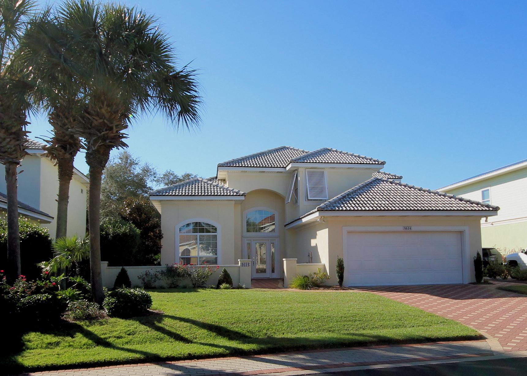 Location...Location...Location...Conveniently located less than 2 blocks from the beach in the premier gated community of Destiny West. Just off Scenic HWY 98 & right between Crystal Beach & Miramar Beach! This custom built home is meticulously maintained and would be perfect for primary residence or a great vacation rental! This mediterranean style home features an impressive court yard entrance, an open floor plan with soaring ceilings, crown molding, recessed lighting, gas fireplace,new tile & carpet throughout & hurricane shutters. The master bedroom is on the 1st floor & boasts of a large master bath,walk in closet, double vanities & under cabinet lighting. There are two additional bedrooms & full bathroom upstairs & a loft with a closet that could easily be turned into a 4th bedroom or an office! This home also features a private storage room that is heated & cooled off the 2 car garage & currently being utilized as an office. The covered porch right off the eat-in kitchen, allows for plenty of shade during the hot summer months with the roll down shades. Additionally, there are hurricane shutters for all of the windows throughout the home. It has a large, well-manicured back yard that extends beyond the grassy area into the natural wooded area which would be plenty of room to build a private pool! Enjoy the community tennis courts, extra large pool, work out center & the club house.