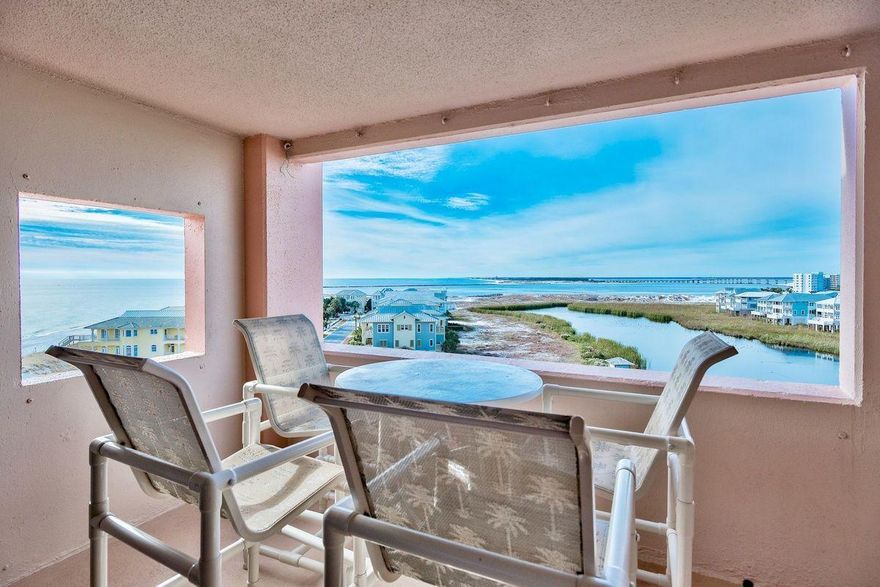 Jetty East is a popular beach resort on Holiday Isle in Destin where you can easily stroll to the jetty to watch the boats, snorkel, or fish. This lovely 4th Floor (5th level) 3 bedroom, 2 bath unit boasts panoramic views of the jetties and Gulf looking west over East Pass where boating traffic is always coming & going. The two large balconies are the perfect place to relax and unwind affording views of seasonal fireworks & sunsets! Two separate large living areas fronting each balcony make it perfect for extended families sharing the unit. New Code-compliant windows & doors have already been installed. Solid wood cabinets adorn the galley kitchen. Large, separate laundry room is very convenient. The condo has a 3200 sq. ft. gazebo with numerous BBQ pits to enjoy beach side dining, &