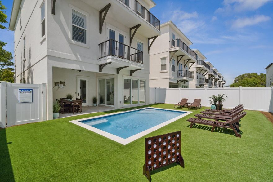 Welcome to Grand Luxe, an exquisite vacation rental located in the heart of Miramar Beach, Florida. A new (2023) luxury build that is refined, distinctive and ideally located. This vacation home radiates classic style and inviting comfort with accents of warm wood, touches of natural texture and a color palette inspired by the sea. Projections of 200k+ and $48,000 in seller incentives*. This luxurious 7-bedroom, 6.5-bathroom property offers over 4,100 square feet of elegant living space, accommodating up to 21 guests. Features private heated pool, outdoor lounge areas, and a sleek game room equipped with an arcade golf game and touchscreen game table. Just minutes from the beach and includes a complimentary golf cart. Sold fully furnished.* HOME HIGHLIGHTS

~ 7 Bedrooms, 6.5 Bathrooms

~ Lavish Simmons Beauty Rest mattresses

~ Custom shutters/room darkening shades

~ Bunk Room with 9 custom built-in twin bunks

~ 2022 Golden Tee PGA Tour Deluxe Arcade Golf Game

~ 6 passenger street legal golf cart included (Different from picture)

~ Covered Patio/Outdoor Grill

~ 3 minutes to the beach

~ Private Heated Pool

Ensuring optimal conveniences, there are 3 King Bedrooms with ensuite bathrooms, a Grand King bedroom with a walk-in shower and a free-standing soak tub, there is also a King Bedroom that shares a Jack-n-Jill bathroom with the Bunk Room, Hall Bathroom, and a King bedroom(1st floor), Half Bath; 15 Beds, 7 Bedrooms, 6.5 Bathrooms, Sleeps 21.

FIRST FLOOR EXPERIENCE: (Sleeps 2)

-King Bedroom, access to patio and pool

-Full Bathroom with shower/tub combo

-Laundry room

-Access to covered patio and lounge area, private pool, closed in backyard

-Game Room with a wet bar, mini fridge, and large capacity ice maker

SECOND FLOOR EXPERIENCE: (Sleeps 2)

-Open concept Kitchen, Dining and Living Room with access to balcony overlooking the pool and backyard (custom features throughout including high end stainless steel appliances, granite counter tops, upgraded lighting and large dining area)

-Primary King Bedroom with ensuite bathroom with double sinks, soaking tub, walk-in shower and separate water closet, work desk and a walk-in closet

-Oversized Pantry

THIRD FLOOR EXPERIENCE: (Sleeps 17)

-Stacked washer and dryer in hallway

-King Bedroom with balcony access, walk-in closet, ensuite bathroom with double sinks and walk-in shower

-King bedroom with balcony access and Jack-n-Jill bathroom with double sinks and separate shower/tub combo and toilet (shares bathroom with the bunk room)

-Bunk Room with 9 Built-in Bunk Beds and access to a Jack-n-Jill bathroom with double sinks and separate shower/tub combo and toilet

-King Bedroom with balcony access and ensuite bathroom with shower/tub combo

-King Bedroom with balcony access and ensuite bathroom with shower/tub combo

 
OUTDOOR EXPERIENCE:

Relax on the covered patio, take a dip, or lounge by the pool after a day at the beach. With lounge chairs and patio furniture, you can soak up the sun or have a cookout.

The golf cart friendly neighborhood allows for a quick and convenient, 3-minute ride to the beach and the biggest public beach access point in our area. Park in the large parking lot at Pompano Joe's Restaurant for the best and easiest beach access. Equipped with an ADA service ramp, restrooms, and showers. If you prefer to walk, it is an easy 7-minute walk.

** Seller offering $48,000 incentive to Buyer. Can be used for closing costs, prepaids, rate buy-down, reduced price, and/or lump cash payment at closing. Lump cash sum only available with preferred lenders and on specific loan programs.  

** Projection 2025: $192,000. 2026: $205,000 

** Furnishings and golf cart convey with some minor exclusions including, artwork, a couple tables, and owner closet/owner garage contents. See docs.