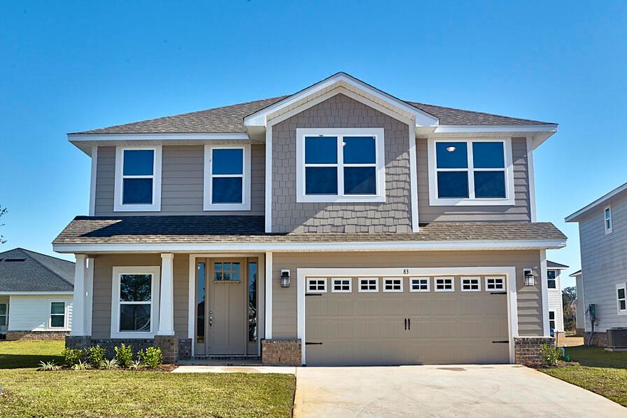 Riverwalk Subdivision is located 1/4 mile south of Freeport Publix off Hwy 331.  Just a 15 minute drive to South Walton beaches! Popular Craftsman 4 BR/3 BA home with Hardiboard siding and brick skirt. Interior features 9' ceilings on first floor and 8' upstairs, 8' entry doors, and game room on second floor. Trey ceiling in master with a large walk in closet. Durable CoreTec Pro Plus vinyl plank flooring on the entire main floor and in wet areas upstairs.  Seller pays most closing costs with approved lenders. Community clubhouse with fitness room, community room and swimming pool.