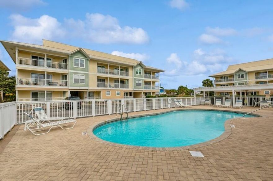 This is a top vacation destination! Just steps from Destin beaches that is accessible by a private boardwalk. This top floor unit looks out towards the Gulf of Mexico to catch the best sunsets as well as overlooks the common area. On site you have a gated pool with restrooms, lounge chairs and picnic tables with grills. In the immediate area you can explore shopping, dining and the crowd pleaser water park Big Kahunas. This property is fully furnished, turnkey and rental ready. Fully furnished and already has established rental history. Come see why this condo should be your next investment property