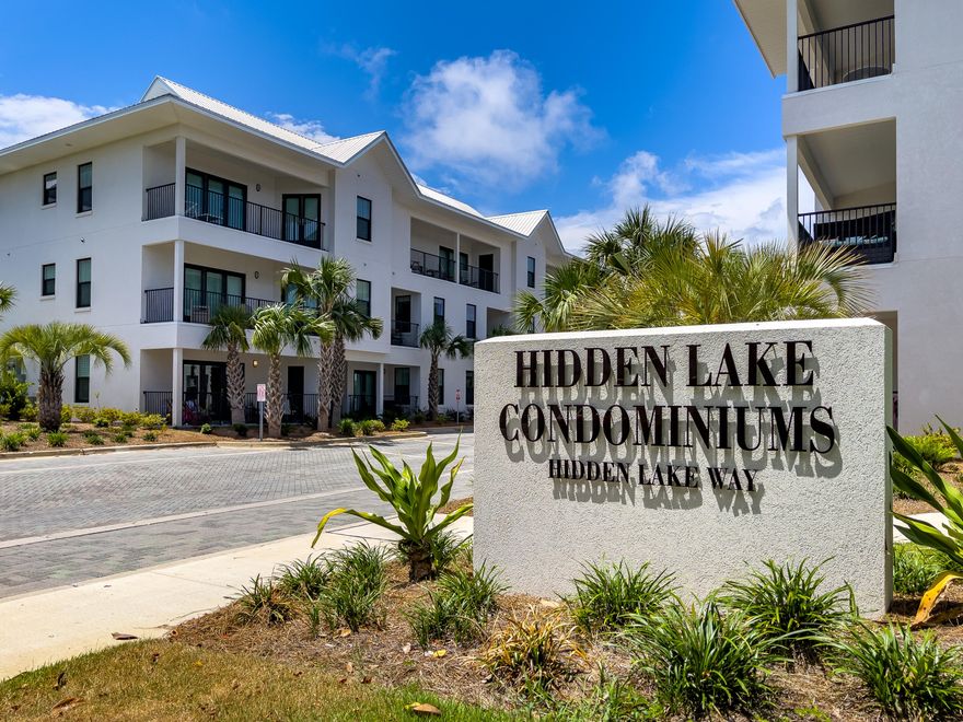 Perfectly positioned in Blue Mountain Beach, Hidden Lake Condominium distinguishes itself as a luxury, gated, complex on the West end of 30A. The beach accesses are located at Spooky Lane or Gulfview Heights Rd, with restrooms + parking available at Gulfview Heights access. Conveniently situated to the shops and restaurants of Gulf Place Town center. Low HOA fees include internet.  

Unit 314 features a fully furnished residence with a two-bedroom floor plan, 9 ft' ceilings, and over 830 square feet of thoughtfully designed living space. 

The generously sized kitchen incorporates stainless-steel Whirlpool appliances, granite counter tops, breakfast bar, and a seamless transition to the freshly painted living areas. The Numa balcony doors flood the living areas with natural light while providing a serene backdrop to the private outdoor living space offered at this first floor-corner unit. Located off of the kitchen, the guest bedroom is spacious and currently configured with a queen-sized bed to maximize guest accommodations with access to the full hall-bathroom. The Master Suite is also currently configured with a queen-sized bed, featuring private en-suite featuring granite countertops. 

Impressive rental potential makes this a compelling turn-key investment opportunity or perfect second home. Notable features include fresh paint in main living areas, like-new residence built in 2020, and corner unit location. Complex amenities include gated -entry, private zero-entry pool, fitness center, nearby Regional Beach Access with public parking/restrooms, and close proximity to Gulf Place.