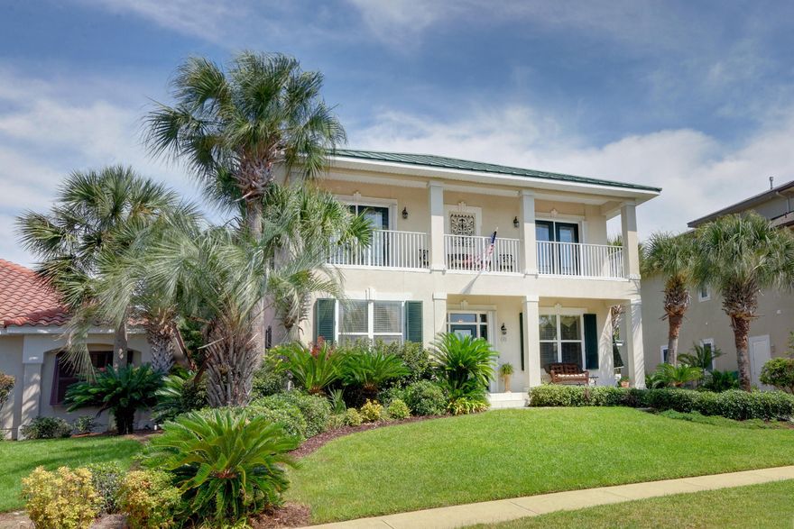 Recently updated interior is now a must see! Custom built and thoughtfully designed for entertaining large crowds. Complete with a chefs dream kitchen including Gas DCS range, large prep island and walk in pantry. Wet bar with glass cabinets, fireplace in family room. The private backyard exemplifies Florida living with screened lanai,many entertaining areas all surrounded by plush landscaped gardens. Ground level one story guest house yard with full kitchen, private bedroom, full bath an W/D. Two car garage is heated and cooled, perfect for game room or additional bedrooms. Destiny East has a private pool on Scenic Gulf directly across from the beach plus an Epic amenity area. Neighborhood accepts short term rentals.