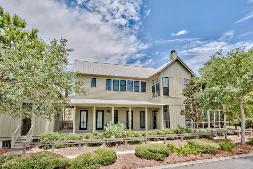 This spacious two-story coastal cottage provides a golden opportunity to move into WaterColor Phase 3 and enjoy the award-winning beach club and resort amenities. Occupying a generous corner lot, this immaculate home is freshly painted inside and out in natural colors to harmonize with its natural surroundings. There's no problem parking four vehicles in the car port and there's potential to add a carriage house, if desired. Designed for an indoor-outdoor lifestyle in all seasons, this four-bedroom, three-and-one-half bath home boasts a private pool and cozy brick fireplace in the yard. A covered porch runs along the front of the house and additional screened porches on both levels provide restful spaces to dine, socialize or put your feet up. Adjoining the open plan living area, the updated kitchen has granite counters and an island breakfast bar for casual dining with natural light pouring in through full-height windows. Tucked away in the dining area, a feature fireplace adds additional interest. In addition to the junior master suite with updated bathroom on the first floor, there are two further bedrooms on the upper floor plus a bunk room. The gracious master suite on the second floor includes a private sitting area. French doors open onto the porch for enjoying an early morning coffee with just the birds for company. Bicycles, golf carts and walking paths make it easy to explore the neighborhood which includes four swimming pools, tennis facilities, green parks and community spaces. Western Lake is a rare coastal dune lake providing opportunities for kayaking, fishing and paddle boarding in this unspoiled environment. The adjoining white sandy beach offers miles of scenic walks with tempting refreshment stops at the beachfront bars and restaurants in Seaside and Seagrove Beach.