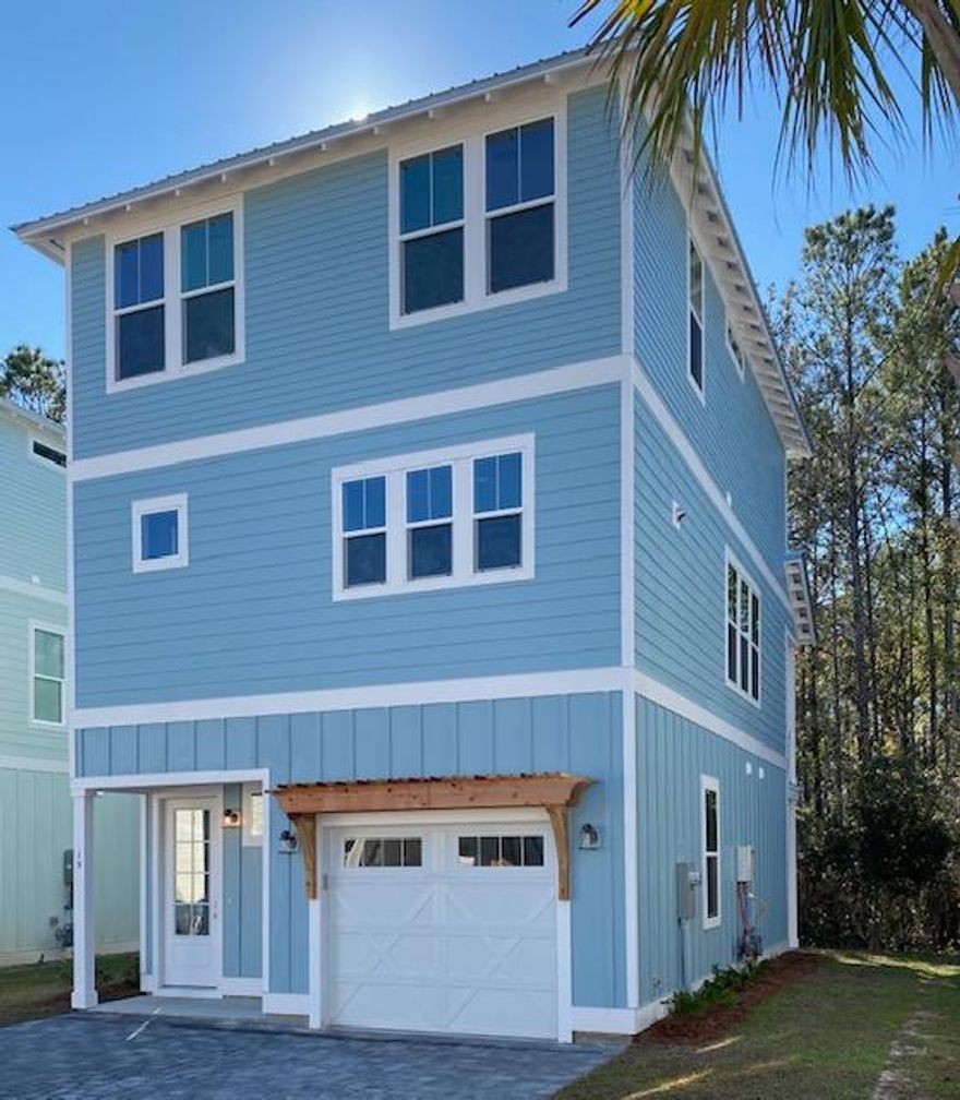 The Connor, with 2,160 sq ft, 4 bedrooms, 3 full baths, half bath, open floor plan and garage. The first floor Master suite with walk in closet and private covered patio make this a retreat for certain. Along with a over sized shower and double vanities. The main floor with 9' ceilings, modern trim, ceramic wood flooring. The living/dining/kitchen area open to an over sized COVERED porch. The large kitchen with quartz counters, island bar seating with pendent lights, makes room for everyone. Up stairs, one guest room with private bath. two guest bedrooms with shared bath along with a large laundry room. Lighthouse Pointe is conveniently located off 331 & The Bay, close to schools, parks, the beach towns of 30A and multiple beach accesses.