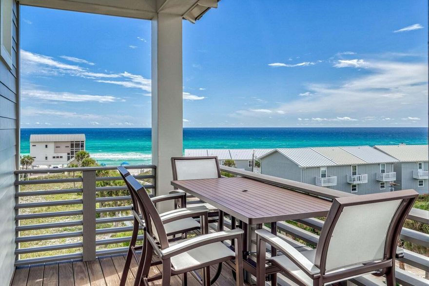This stunning property offers everything desired by the most discriminating buyer! Forever Gulf views, a few yards to white sand beaches, a private saltwater/heated pool, high end finishes, a garage and an elevator and a chef's kitchen featuring Thermador appliances are just a few of the features that makes this one of the most desired properties in Inlet Beach. Each bedroom suite offers a private balcony and a cozy crows nest provides  panoramic views of the Gulf of Mexico.