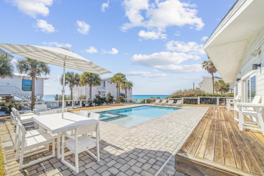 Welcome to Barefoot Bungalow, an exceptional coastal estate offering 30 feet of private, deeded beachfront along the most sought-after stretch of Scenic Highway 30A. This rare Gulf-front property blends elevated design, refined comfort, and the effortless elegance of beachfront living. Every detail of this residence has been curated for the discerning buyer--from the bespoke lighting fixtures to the coastal-chic interiors that exude warmth and sophistication. The recently reimagined kitchen and dining space features premium appliances and designer finishes, perfect for hosting intimate gatherings or elegant beachfront dinners. The primary suite is a serene escape, featuring a spa-like bathroom with a freestanding soaking tub and an expansive walk-in shower, crafted with.... luxurious materials and timeless design. The main living area frames breathtaking Gulf views and transitions seamlessly to an oversized deck and private outdoor oasiscomplete with a heated pool, spa, and lush landscaping designed for privacy and tranquility. With panoramic, unobstructed sunset vistas and direct access to sugar-white sands, Barefoot Bungalow offers an exclusive coastal lifestylewhether as a sophisticated primary residence, a legacy family retreat, or a high-value addition to your real estate portfolio. Opportunities of this caliber on 30A are exceedingly rare. Schedule your private tour today.