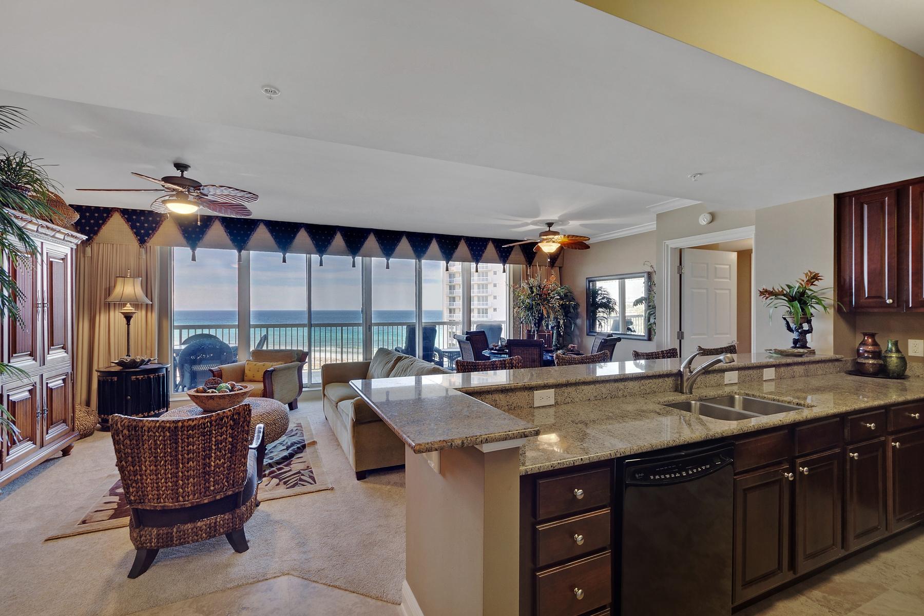 Don't miss this gorgeous 2 bedroom, 2 1/2 bath condo at St. Barth. These units are in high demand and sell quickly. This 9th floor, fully furnished condo is beautifully decorated and has been impeccably maintained by the current owners. Enter the condo to breathtaking views of the Gulf and Henderson Beach State Park. The living/dining/kitchen area with its wall of windows opens onto a spacious 318 sq. ft. terrace. The kitchen boasts granite countertops, breakfast bar and loads of cabinets and counter space. Wake up to a beautiful sunrise in the master bedroom suite with terrace access and a large walk-in closet. The master bath has double vanities, Jacuzzi tub, separate walk-in shower, and private water closet with pocket door. On the other side of the living area there is a guest bedroom