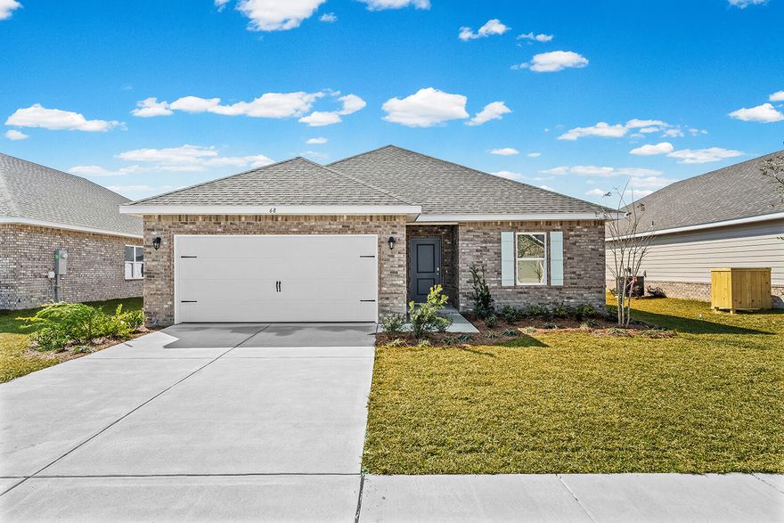 Welcome to the Denham floorplan, where art and family come together in a grand hallway that invites you to showcase your cherished artwork and family portraits. As you embark on a journey through this delightful space, you'll discover the first of many living retreats. The hallway leads you to two comfortable spare bedrooms, a guest bath, and a convenient linen closet. Continuing further into the heart of the home, you'll be greeted by a spacious and inviting open kitchen. With abundant counter space and cabinets, it's a haven for culinary enthusiasts, offering ample room for all your kitchen tools and gadgets. The kitchen seamlessly flows into the dining area and great room, creating an open concept that promotes togetherness and ensures everyone can be part of the home's activities. Adjacent to the dining area, you'll find your owner's suite, a private sanctuary for relaxation. This elegant space boasts an ensuite bathroom, complete with a generous walk-in closet and an additional linen closet, providing ample storage for your personal belongings. Step outside and be embraced by a lovely outdoor living area at the rear of the home, perfect for enjoying the fresh air and creating beautiful memories with loved ones. And to accommodate your vehicles and more, a spacious 2-car garage awaits, offering endless possibilities to suit your needs and preferences. Welcome to your new home, where functionality, style, and comfort unite to create the perfect living environment for you and your family.