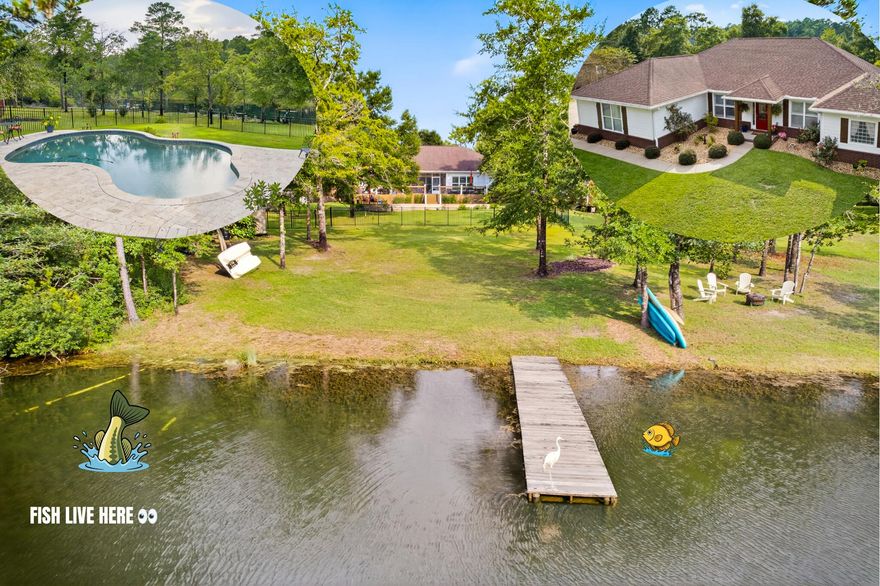 Lakefront Living on 1.20 Acres in NE Crestview! Discover tranquility in this beautifully updated 3BR + office, 2.5 BA lakefront home featuring a heated Gunite pool with PebbleTech finish, private dock, and breathtaking lake views from nearly every room. Inside, enjoy new LVP flooring, plantation shutters, modern paint, and updated fixtures throughout. The spacious kitchen boasts granite countertops, stainless steel appliances (including a double oven stove!), breakfast bar, and a Lakeview dining nook. The primary suite offers French doors to the back deck, dual walk-in closets, and a remodeled spa bath with a standalone tub, walk-in shower, dual vanities, and private water closet. Guest bedrooms feature new carpet and share an updated full bath. New roof Sept 2025! Multi level mood lights accent the beautiful trayed ceilings!
Additional highlights include:
Personal fishing on dock catch big BASS and or some BRIM 
Shiplap feature wall with electric fireplace
Covered patio, long-lasting composite deck, and amazing cable railing for perfect pool and water views!
Custom shed, and expanded boat/RV parking pad
Zoysia sod, rock-lined flower beds & lake-fed sprinkler system
New Bosch HVAC, surge protector, cleaned air ducts
Built-ins & spacious laundry room
This home blends comfort, style, and peaceful waterfront livingjust minutes from town. Seller may include select furnishings with an acceptable offer!
2 Full Baths and a 1/2 bath, Perfect for guests and family living.