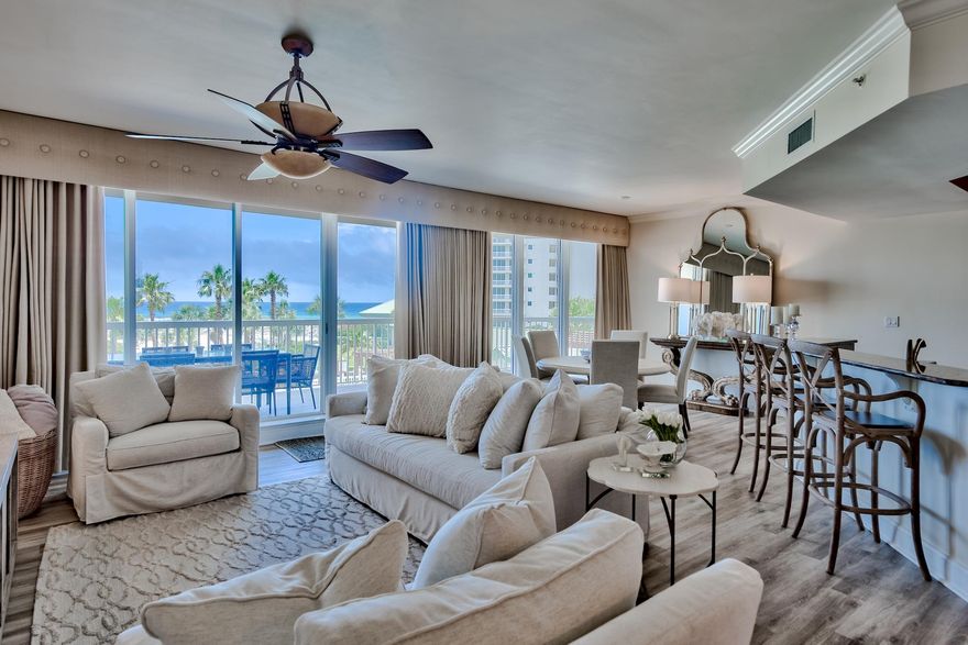 This exquisite unit is located in the exclusive non-rental St. Barths building inside the gates of Silvershells Beach Resort & Spa. Positioned perfectly on the property, this 3 bedroom 3 bathroom unit offers serenity with expansive views of the Gulf of Mexico and borders the 200 acre protected Henderson State Park. Luxuriously decorated, the unit will come furnished with minor exclusions. Unit 303 includes an assigned parking spot in the underground garage and private storage unit. St. Barth at Silver Shells is rental restricted (no rentals under one-month), and provides deeded beach access; a private, beachfront pool and spa, gym, tennis courts, gazebo and grill area, seasonal beach chair service, and more. The 31-acre Silver Shells resort offers onsite fine dining at