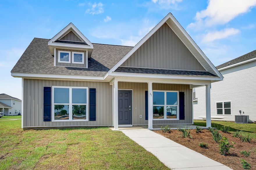 The Owl's Head community is conveniently located off of Highway 331 in Freeport.  We are only 8 miles to Interstate 10, and 16 miles to beautiful beaches and Highway 30 A.  We offer 6 floor plans, 3 and 4 bedrooms.  All homes have rear entry garages.  This community offers a community area with paved walking trails and a spring fed lake. | The Bayberry plan is a single story 3 bedroom, 2 bath home.  This open floor plan features a covered front porch and a very large primary bedroom. The primary bathroom has a large shower, and a  spacious closet off of the bathroom.