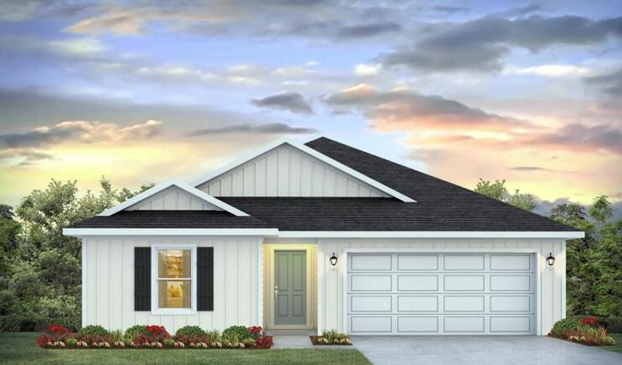 Welcome to 194 W Gray Owl Drive, a new home at Owl's Head Farms in Freeport, Florida. As you step inside this move in ready home, you find an open foyer that seamlessly transitions into a spacious living area filled with natural light. To your left, a modern kitchen showcases granite countertops, a large island with space for seating, and stainless-steel appliances. White shaker style cabinets add to the light and airy feeling of the home.  A dedicated water filtration faucet at the kitchen sink is an added feature to this thoughtfully designed home. The dining area, positioned conveniently near the kitchen, offers a cozy space for meals.  There are views of the backyard and patio through a glass door off the living room.
