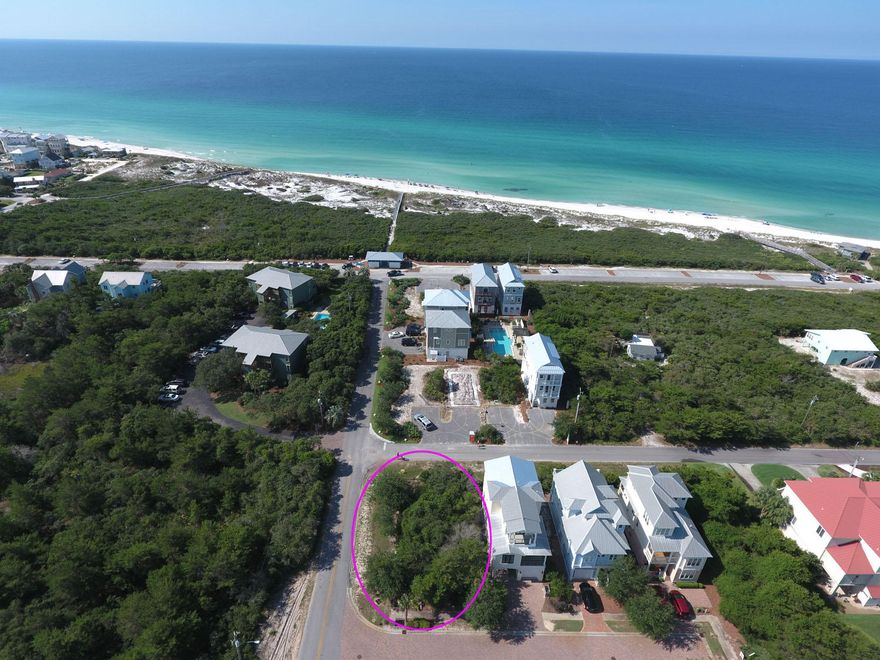Perfect location! This corner lot with gulf views is located in the private 10 lot (''Pompano Place'') development with community pool. Only 500 feet to the beach - a 2 min walk will have your feet in the sand! Located close to Rosemary Beach 30A as well as the new 30Avenue retail plaza.