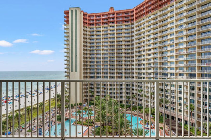 This 9th floor 1 bedroom, 2 bathroom unit in the waterfront resort, Shores of Panama is coastal elegance at it's best! Fully furnished & rental ready, this unit offers stainless steel kitchen appliances, in-unit stackable washer & dryer, laminate floors, white shaker style bathroom vanities, brushed nickel fixtures throughout & beautiful coastal furniture. The living room & balcony have sweeping views of the Gulf of Mexico and the lagoon-style pool. The unit comes with a dedicated parking spot. Shores of Panama is a 23 story Tuscany style condo of Gulf front luxury accommodations with unparalleled amenities such as 500' Gulf frontage, heated indoor pool, hot tub, sauna and 24 hour security.