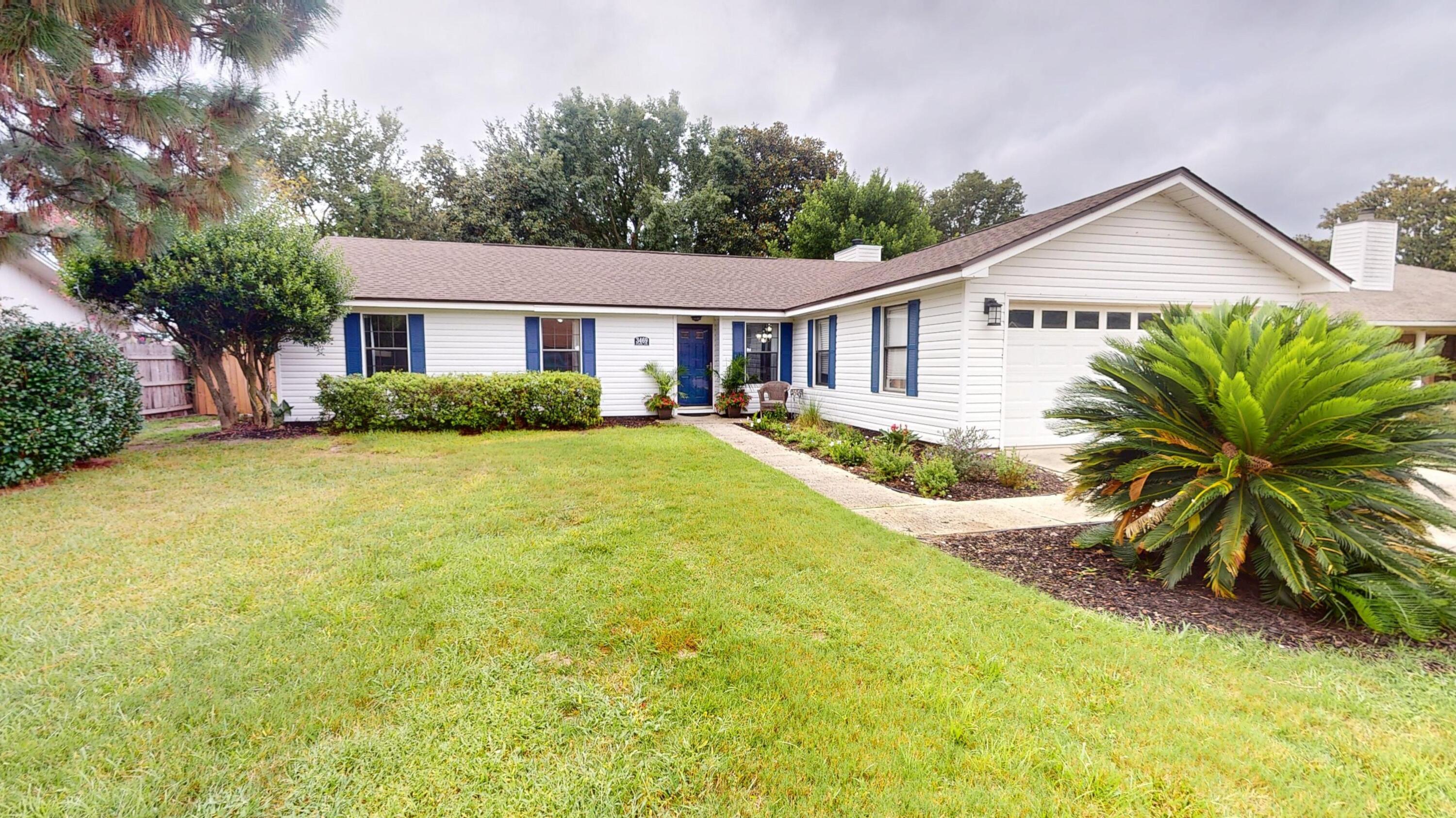 Welcome to this move-in-ready home in one of the most sought-after communities, walking distance to Tiger Point Golf Course and club house! Perfectly situated on a dead-end street with .25 acre fenced yard in a top rated school district. You'll immediately have peace of mind with a newer roof in 2020, HVAC in 2022 and water heater in 2024. Step inside to light and bright LVP floors throughout the home, with the exception of the 2 guest bedrooms, and freshly painted walls. The open floor plan and vaulted ceiling accent the natural fireplace. The modern kitchen boosts navy cabinets on the bottom with white uppers, gorgeous granite countertops, stylish hardware and newer stainless appliances. The large, light filled family/bonus room is right through the french doors off the living room. Down the hall are 2 guest bedrooms, a spacious, updated guest bath with the primary suite at the end. The spacious main bedroom connects to an updated bathroom featuring dual sinks, a cultured marble shower and a walk-in closet with loads of storage. Outside you will find an inviting deck, fenced in yard, mature magnolia trees, built in storage shed and plenty of room for a future pool. The golf course and club house are walking distance or take your golf cart in this cart friendly neighborhood. The convenience of every shop you could want is within minutes and Pensacola Beach is less than 9 miles away. The HOA is voluntary and short term rentals are allowed. Showings can start Monday, Aug 18.