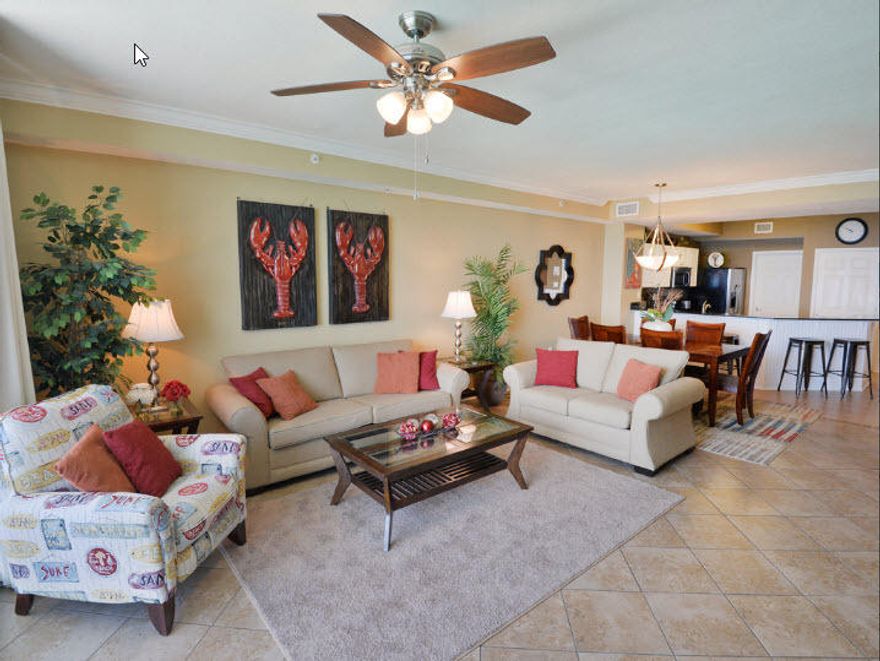 Excellent opportunity to own a very desirable large 2 bedroom 2 bath ''A'' plan unit at Tidewater! Tastefully furnished and decorated, the spacious Master Bedroom opens onto the balcony with its own private sitting area also overlooking the gorgeous emerald waters of the gulf! Master bathroom has double vanities, a garden tub plus a walk-in shower. Other unit highlights include ceramic tile throughout, stainless steel kitchen appliances, walk-in pantry and indoor storage closet, as well as aCoastal Green Air thermostat and wireless door sensors installed. Plenty of seating for dining and the additional bedroom has two beds and more room to spare as well. This is a must see!