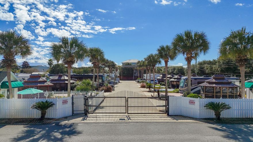 Discover a rare, Gated RV Community just two blocks from the world-renowned Beaches of Florida's Emerald Coast. This intimate neighborhood offers a private Pool & peaceful, owner-focused atmosphere - No Rentals permitted, ensuring pride of ownership throughout. Lot 9 is ideally positioned at the quiet end of the Community on the preferred West side, offering added privacy & afternoon shade. The property is beautifully upgraded & thoughtfully designed for elevated RV living. Enjoy true indoor-outdoor entertaining in the Custom Gazebo, complete with finished Cabinetry, Refrigerator, Ice Maker & TV - perfect for relaxing after a day at the Beach. Air-conditioned Coach House has been professionally converted into a Custom master-style Closet, featuring Built-in Shelving & Dressers for long- long-term comfort & organization. The Community is exclusively restricted to "Class A & Super C" RVs, providing a consistent, high-quality setting for discerning owners. HOA fees are $2,500 Annually includes Gated Access, Common Areas, Pool House/facilities & Community Pool. Owners Pay Electric & Cable. Pets with HOA Approval. NO 5th Wheels/trailers. A unique opportunity to own in a Coastal RV Enclave where location, upgrades & lifestyle come together just moments from the Gulf. Located 2 blocks from 1 of South Walton's largest Public Beaches with parking, public bathrooms and Pompano Joe's Beachside restaurant. Enjoy snorkeling at the Manmade Reef. Scenic Gulf Drive has Bike/Pedestrian Paths along the road offering beautiful Beach Views. Buyer Pays $500 Capital Contribution at Closing. $2500 Yearly HOA Fees include Ground Keeping, Irrigation, Security Gates, Community Pool, facilities, Sewer, Water & Trash. 
