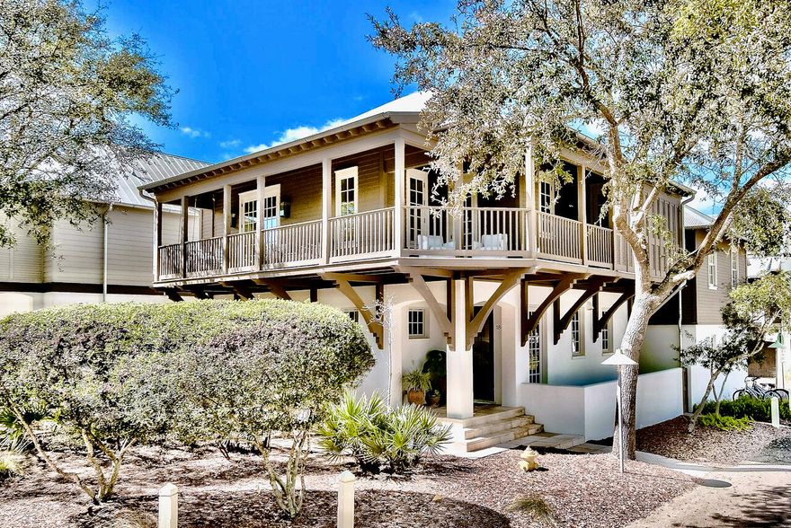 A gorgeous 4BR / 4.5BA home in Rosemary Beach! Ideally located on a corner lot across from the Fitness Center, Sky Pool and the highly regarded Racquet Club. The open floor plan seamlessly joins the gourmet kitchen and elegant dining and living area. French doors open to the private courtyard complete with peacock pavers and a relaxing water feature. Three ensuite bedrooms upstairs, including a large primary suite. The carriage house with a full kitchen is above the two car garage, perfect for accommodating additional guests. Walk to the beach, restaurants and all of the fantastic amenities of Rosemary  Beach. Ride a bike to more nearby shops and restaurants in Alys Beach, Seacrest Beach and 30Avenue. Live the 30A Lifestyle!