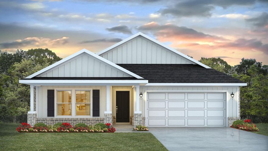 The Riverside floor plan is a gorgeous 5 bed, 3 bath home with a 2 car garage all on one level.  The kitchen has a large quartz island bar and a corner pantry. The kitchen flows right into the family room, making it perfect for entertaining and family gatherings. A separate dining area is just off the kitchen. Lots of natural light and a very relaxing feel is throughout the home, with a wide porch leading to the back yard. The Primary bedroom is spacious with an adjoining bath that offers a double vanity, large shower, and a walk-in closet. Two other pairs of bedrooms share a bathroom making this ideal for children or guests to have their own spaces. This home comes standard with Smart Home Technology including a KwikSet keyless entry, thermostat, garage door and so much more.