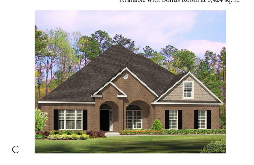 The Brianne is a 3,038 sq. ft. single story floor plan. It features 5 bedrooms, 3 bathrooms and a three car garage. The Brianne has covered front and back porches. The entry divides the study from the formal dining room. Down the hall is the gourmet kitchen featuring a stainless cooktop, wall oven, wall microwave, stainless vent, an island and counter bar that overlooks the breakfast area and family room. Granite countertops in the kitchen and baths. The master bedroom features separate access to the large, back covered porch. The master bath features dual sinks, a separate tile shower and large tub as well as a large walk in closet. Photos are of similar, but not necessarily of subject property. Listing Broker/Salesperson has ownership interest in the property