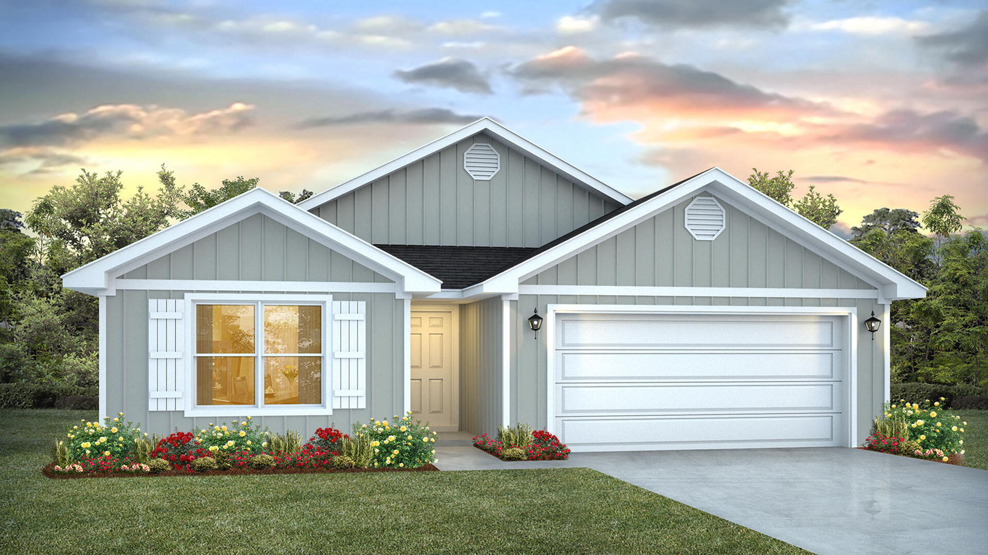 Welcome to 175 Eunola Lane at Ashton Park Phase III in Freeport, Florida. This home is under construction and features the popular Ryder floor plan. The entry hall leads to open and spacious living area with windows along the back of the home, adding to bright feel of this floor plan. The Kitchen has a center island and looks out to the large great room and direct access to the dining area. The open concept design of this floor plan affords a comfortable living space.
Off the living area you will find the spacious primary bedroom that offers a private retreat at the end of the day. This bedroom features a private ensuite bathroom that has two generous size closets for your wardrobe needs. The primary bathroom has a large vanity with dual sinks and a nice size shower and a separate water closet for privacy. Beautiful interior features include granite countertops, EVP flooring in the living areas and carpet in each bedroom. The kitchen is equipped with name brand stainless appliances which include a smooth top stove, microwave and dishwasher.
The additional bedrooms all feature spacious closets, two have a shared bathroom in between. The fourth bedroom is located off a small hallway that also leads to the laundry room and has access to the two-car garage. The fourth bedroom is a perfect place for guests, or it could be used as a home office.