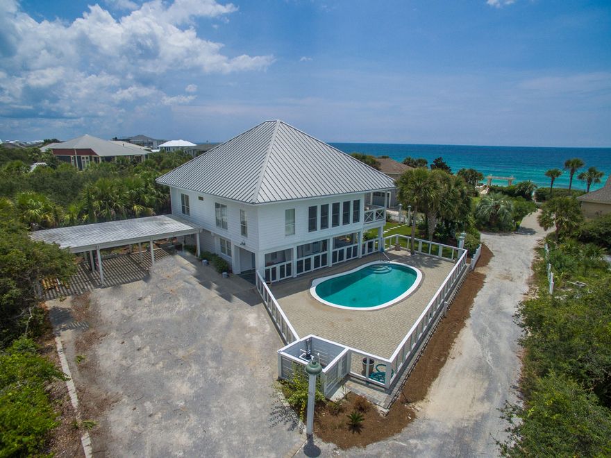 Rare find! Deeded beach access within 10 steps of this home's gate. This Key West style home also has a private pool. The home has been remodeled and is ready for your family memories to be made.The open living area is surrounded by windows with great gulf views and an abundant amount of natural light. The kitchen has been equipped with a brand new 48'' Viking Refrigerator, Double Bosch Ovens, Dcor Stovetop, & Double Dishwashers. Also, the master bedroom, on the top level, has a private balcony with panoramic gulf views.The spacious 10' x 50' porch, with sweeping gulf views, is built with morning coffee and afternoon lounging in mind. From the porch, the sounds of the surf bring on that mellowness that is only found at the beach