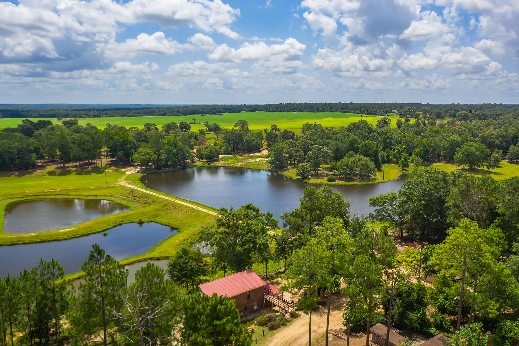 The Santa Rosa Ranch is a unique opportunity operating both as an income generating breeding facility and family attraction. The Ranch consists of just over 545 acres. It is a combination of pastures, agricultural fields, forests and 13 total ponds. The ponds are stocked with Largemouth Bass, Bream and Catfish. There is a caretaker's cabin overlooking several ponds included in the purchase. This is an excellent opportunity to purchase substantial acreage just north of the I-10 corridor. The Ranch could continue as a family attraction bringing in people for hayrides, petting zoos, fishing, picking pumpkins or other crops or hosting gatherings. The grazing and breeding areas are not impacted by the attraction areas allowing both aspects of the ranch to operate simultaneously.