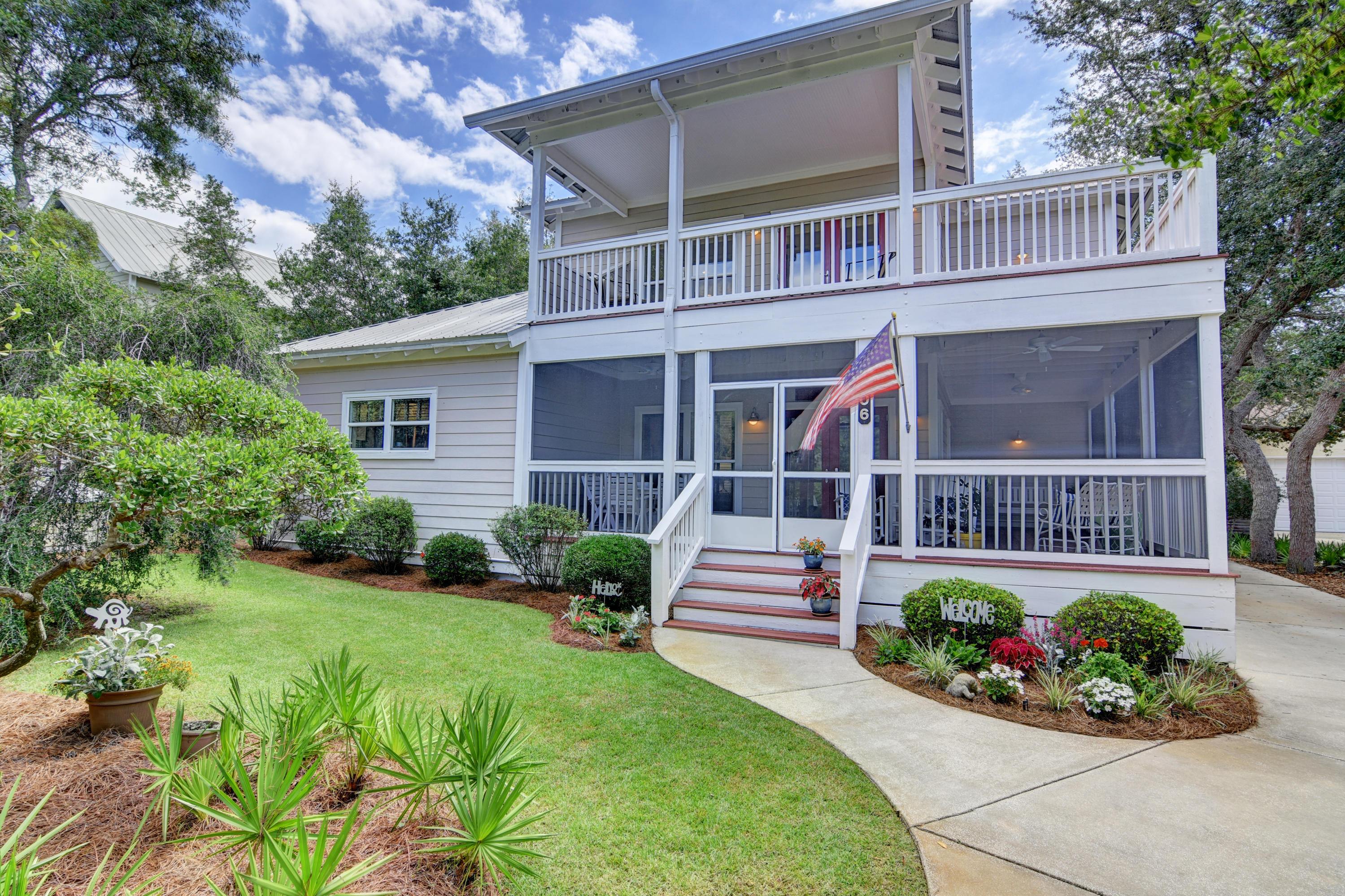When the humidity is high, this property allows you to make a splash in your very own pool. The minute you turn in the driveway at 306 Seabreeze Circle, you will see fabulous landscaping and a home with enough charm to make you smile from ear to ear.Think Southern with a screened in porch complete with TREX flooring and new ceiling fans. Unlock the front door and see the open concept of living, dining, and cooking in one great area. Down the hall you will find two bedrooms and a full bath. Upstairs is the large Master with unbelievable closet space, a large bath with 2 sinks, and an outside balcony for morning coffee or afternoon chats. The Master is very private with a bonus area currently used for an office. Without the built in storage, you could make it a bunk room or nursery. When