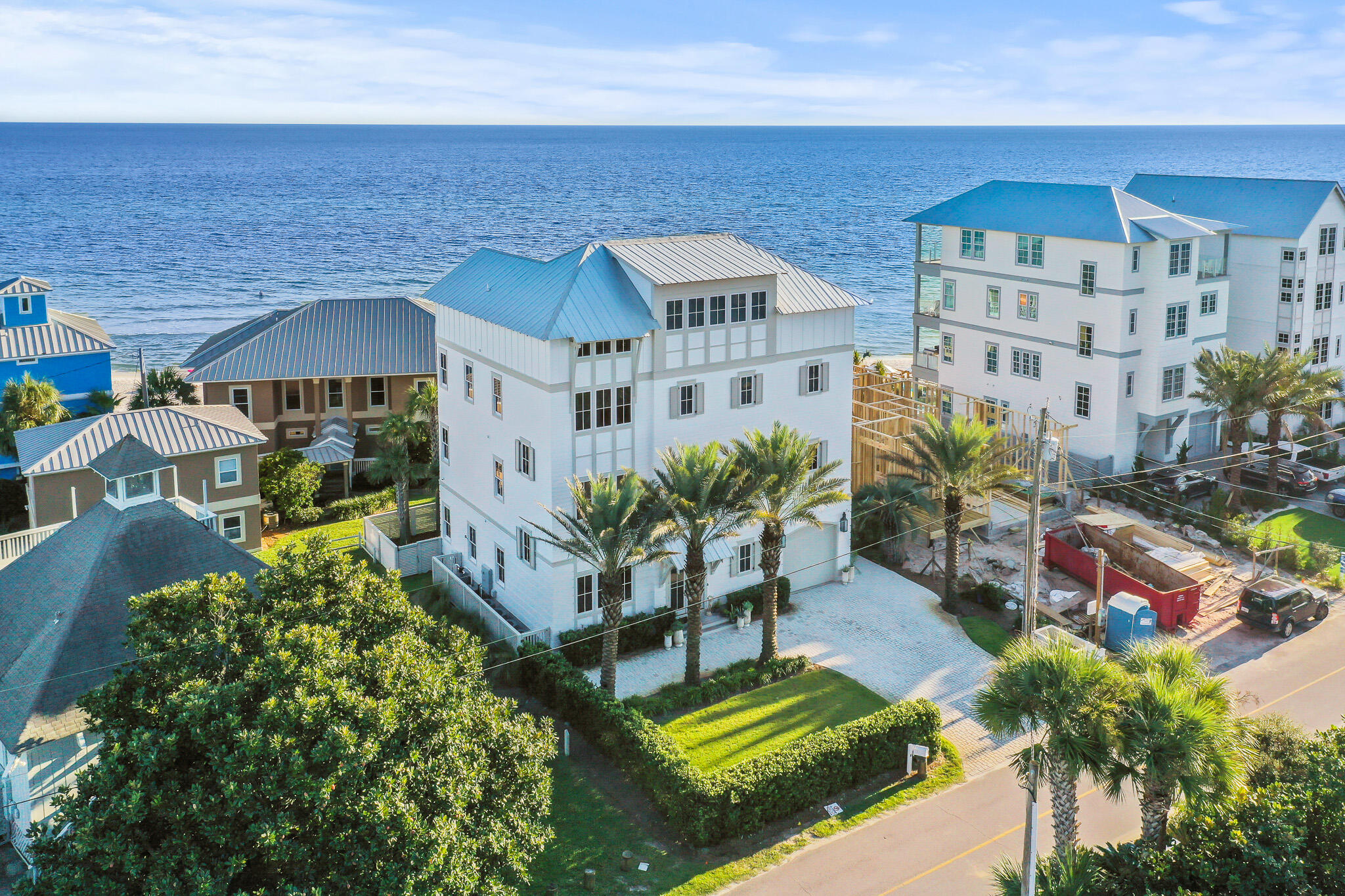 Incredible Gulf Front home located in the heart of Inlet Beach, 281 Pompano was built with intention and elegance.  The interior and exterior designs reflect this, with beautiful and innovative designs combining the stunning Gulf views with the height of luxury living. 281 Pompano initially greets you with beautiful stone walkways sprawling with palm trees. An inviting salt-water pool captures maximum sunlight and is heated for night and wintertime enjoyment. The main living area, located on the second floor, will stun you with expansive views of the emerald Gulf waters.The second floor also includes a separate dining room, with enough seating for 10, and a gourmet kitchen stocked with cutting-edge La Cornue Range, custom cabinets, and Butler pantry. The kitchen also features a built-in