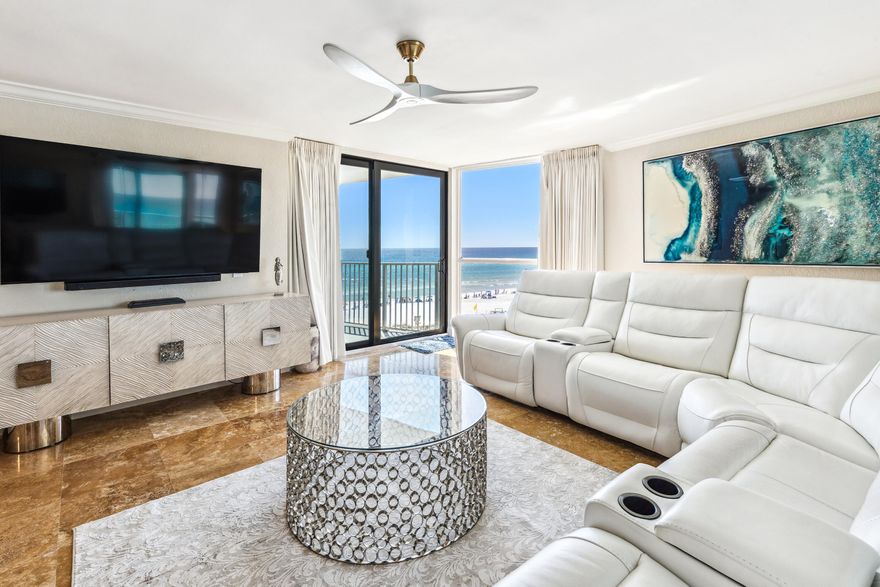 Stunning views from this west facing 4th floor unit in Building 1, nearest to beach  Enjoy full on Gulf views from the living area, master bedroom, and nice sized deck.  Comes fully furnished, and turnkey with brand new premium furniture.  Features to enjoy are new hot water tank, new carpet, instant hot water at kitchen sink,, new washer, dryer, and stainless appliances.  HVAC installed 2021.  Quartz countertops in baths, kitchen and bar area.  Mainsail amenities offer tennis, private beach, chair & umbrella for owners, pool, hot tub, grills complete with a secure guard gate.  This is an amazing choice whether it is an investment property, or for private use. Prime location close to Outlet Mall, CVS, and restaurants. This property has a WOW factor from the moment you walk in!