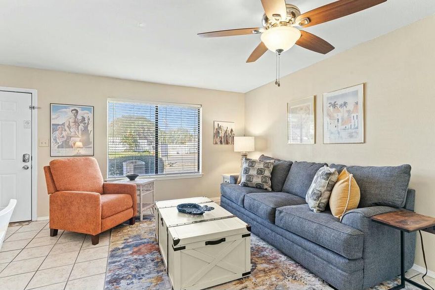 Located on the south end of building A, Unit A1 is closest to the beach!  This cozy 1 BR 1 BA unit is perfect for beach lovers. It comes turn-key, fully furnished, all new furnishings in February 2025,  and ready for its new owner.  Unit A1 also has an assigned parking space conveniently located to this first floor unit. Enjoy the community pool right out your back door, nearby restaurants, shopping, grocery stores, beautiful white sand beaches, and everything coastal living has to offer!.  Don't miss this opportunity to have your very own place at the beach. The current owner has the unit on a vacation/rental program. Buyer to verify all dues and dimensions.