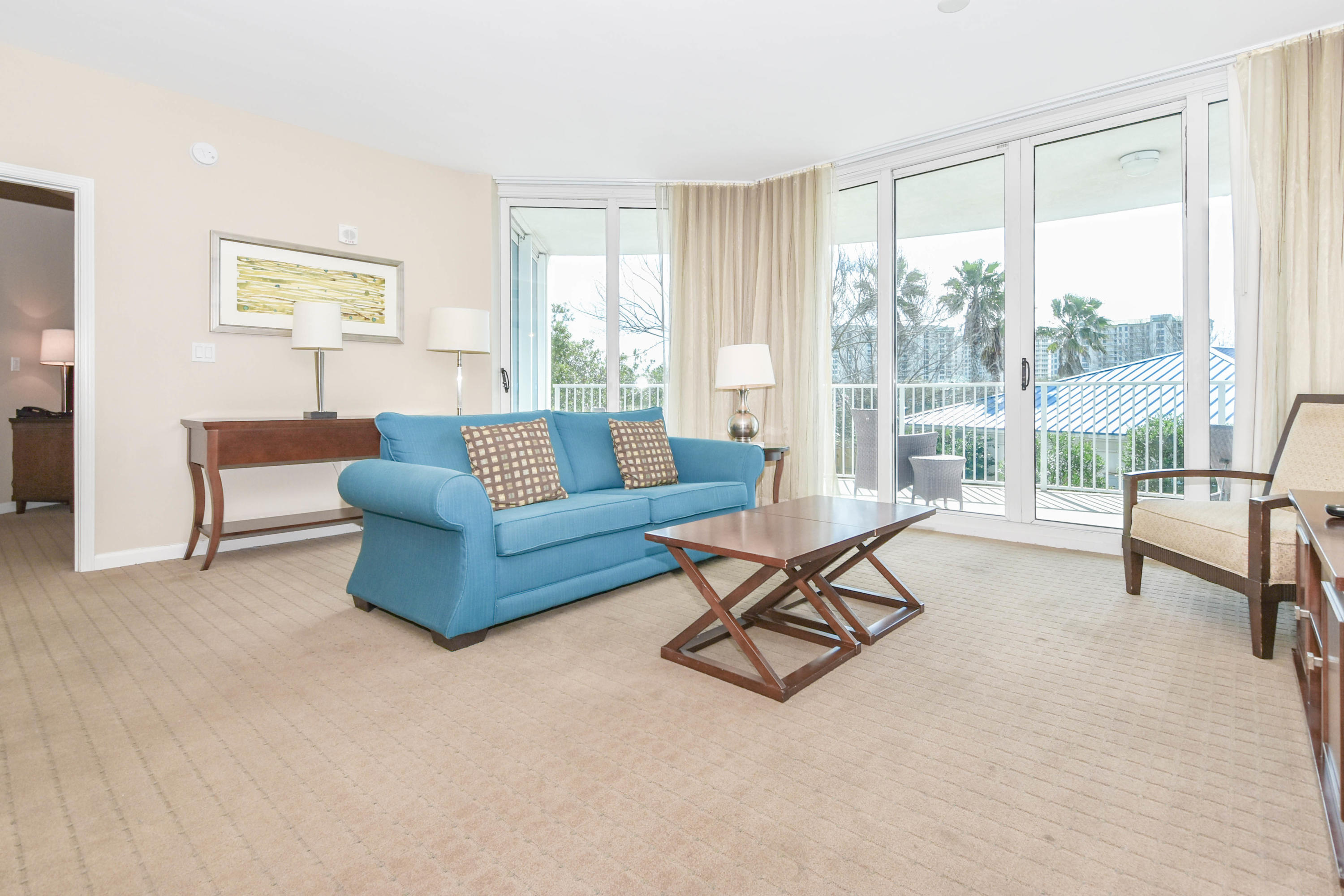 This 2nd floor, front-facing, three-bedroom condo offers views overlooking the City of Destin & coastline views of the Gulf of Mexico. It has an open concept living and dining area, as well as an expansive and inviting balcony just perfect for taking in the Emerald Coast sunsets. Enjoy the many onsite amenities, including a lushly landscaped pool area boasting Destin's largest lagoon pool with waterfall features, a kiddie pool, hot tub, and splash pad, as well as a playground, fitness center, and tennis and basketball courts. Want your toes in the sand? The resort offers complimentary shuttle service to the beach for you to enjoy Destin's world famous sugar-white sand and emerald-colored water beaches. Shuttle service takes you to the June White Decker Public Beach access.