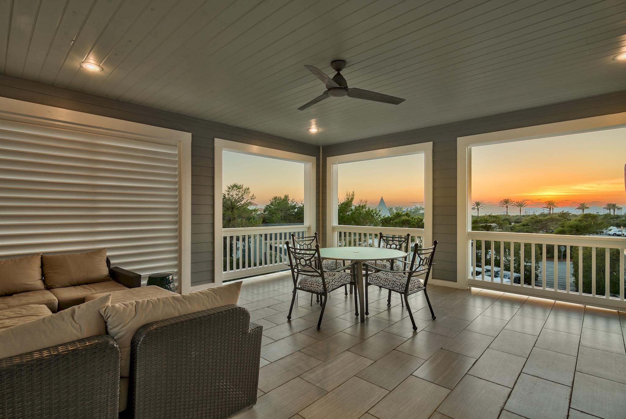 This home built by Chi-Mar Construction features beautiful reclaimed heart pine wood floors, custom cabinetry, stainless appliances and custom trim package. First floor with laundry, bunk room that sleeps six, and a King suite. The second floor open floor plan with large living room, dedicated dining room, gathering kitchen with vaulted ceilings, bar seating at the island and shaker cabinetry. The third floor features a spacious master bedroom and bath with additional washer dryer hook up in the walk-in closet along with a large outdoor covered entertainment area with kitchen, Gulf view, dining and lounge areawith television. Two Rinnai Hot Water Heaters. Home is nestled between Rosemary and Alys Beach with a just short walk to the amazing 12,000 sq ft