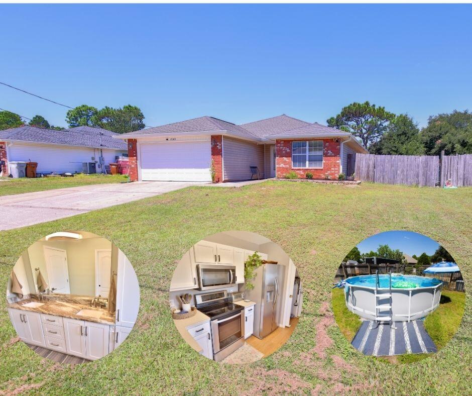 This well-maintained home offers comfort, convenience, and location--just minutes from shopping, dining, top-rated schools, and Navarre's sugar-white beaches.Inside, enjoy a spacious living room with room for a sectional, a large kitchen and dining area with a beautifully remodeled master bath with custom tile. Carpet runs through the living areas and bedrooms, with brushed nickel finishes and ceiling fans throughout.The fenced backyard features a covered patio, space for a fire pit, and a concrete pad for a boat or RV. This home has gutters to ensure proper rain run-off. The pool and play area will stay if you'd like. No HOA and a short distance to everything Navarre has to offer--schedule your showing today!