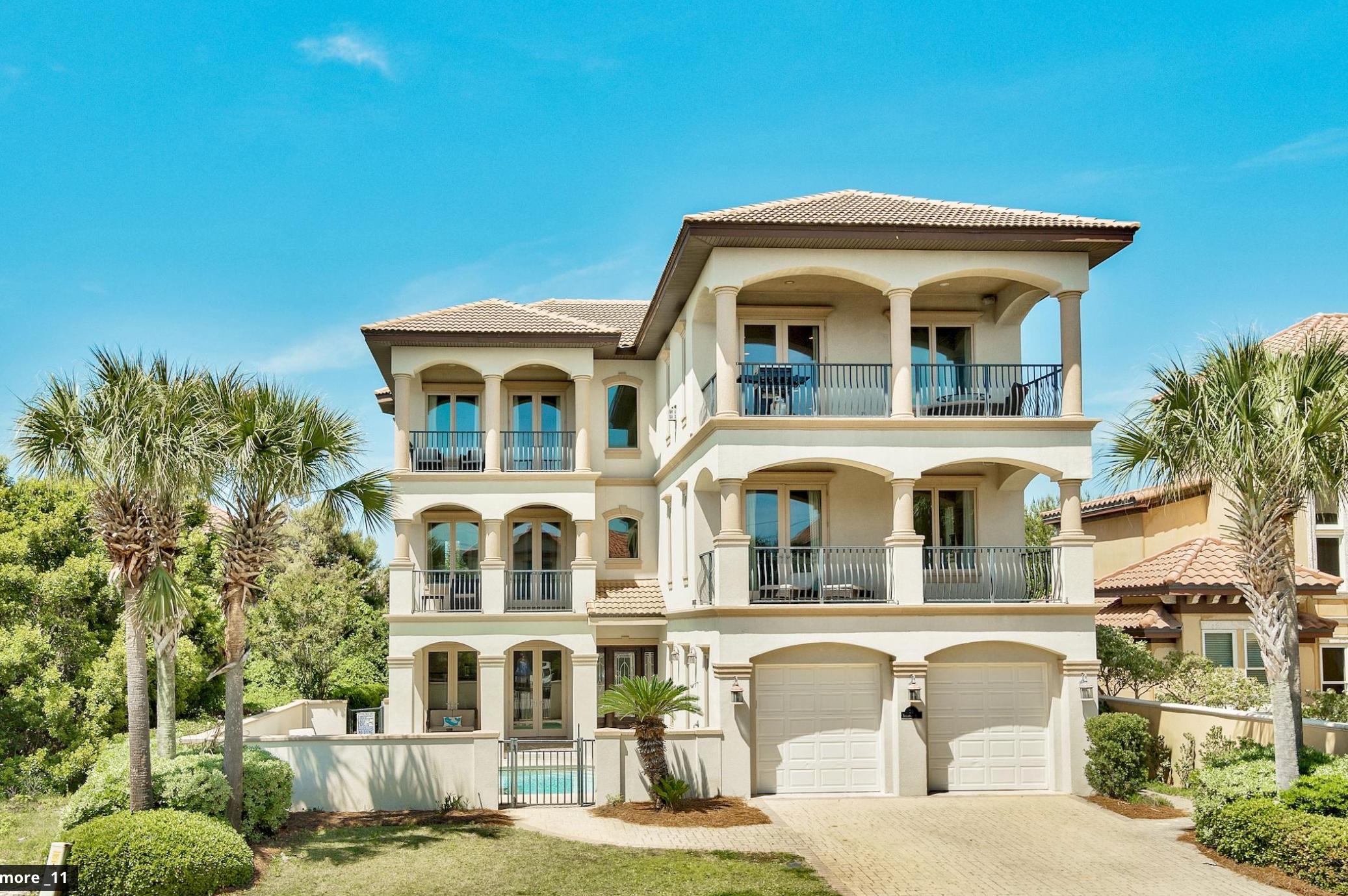 Welcome to Chateau Lumiere! This immaculate stunning private luxury rental is located just one house off the sugar white sands and emerald waters of the Gulf of Mexico. This 4,370 square-foot luxury home offers comfortable accommodations for up to 20 guests. It is an amazing choice for a family reunion or a group getaway with friends. The first floor of the home contains a bunk room featuring three queen bunk beds along with the game room that contains a pool table, large flatscreen HDTV and a wet bar with full size fridge, dishwasher and microwave. The second floor of the home is where you will find 2 of the 4 king master suites with en-suite bathrooms. The living room, dining area, and full kitchen featuring granite countertops and stainless steel appliances with gas range can be found on the third floor but not to worry because taking up your supplies couldn't be easier utilizing the private elevator! Also on the third floor is the fourth king master suite with another grand bathroom featuring a whirlpool tub and walk-in shower. Enjoy relaxing on your private covered, beach view balconies after a long day of fun under the sun.
Chateau Lumiere offers a wide variety of upscale amenities including a stand-alone ice maker, a wet bar and a private pool with waterfall hot tub for you to enjoy during your stay. Cook up a tasty treat on your private gas grill or dine on fresh seafood and other delicious meals at some of the fantastic beachfront restaurants in easy walking distance. Spend your days lounging on the beach, frolicking in the emerald gulf waters or partaking in some of the thrilling activities on the Gulf Coast. Whether you go parasailing, fishing, golfing, snorkeling or scuba diving, you will be sure to enjoy a vacation filled with the ideal combination of fun and relaxation on the coast of Florida.