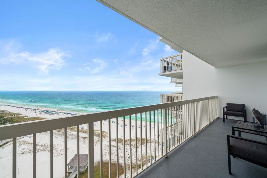 Perched on the 17th floor of Pelican Beach Resort, this beautifully furnished Gulf-front condo showcases sweeping water views from both the living area and master bedroom, each opening onto an oversized private balcony that stretches the length of the unit. Inside, the bright coastal interior features porcelain tile flooring throughout, granite countertops, updated vanities, and stainless steel appliances. The open-concept kitchen and living area create a seamless flow toward the Gulf, offering the perfect space to relax or entertain. With modern finishes, thoughtful updates, and panoramic views, this condo delivers the best of coastal comfort in the heart of Destin. Pelican Beach Resort offers direct beachfront access and an impressive lineup of amenities, including a zero-entry Gulf-front pool with spa, indoor and outdoor heated pools, Pelican Beach Caf??, and a beachfront Tiki Bar. Additional features include fitness centers, sauna, steam room, tennis courts with pickleball lines, outdoor grilling areas, and a game room. The resort provides covered parking and a staffed security gate, adding to its sense of privacy and exclusivity. Ideally located near Destin's best dining, shopping, and attractions, Pelican Beach combines convenience and coastal luxury, making it a highly desirable Gulf-front destination for owners and guests alike.