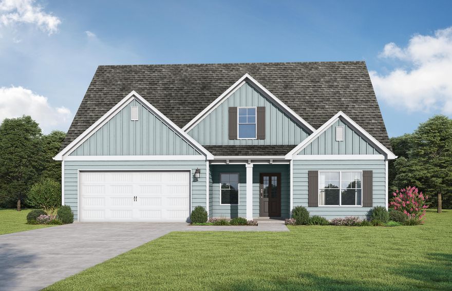 The Dakota, brand new floor plan! Step into your foyer with crown molding and shadow box trim. Your first guest bedroom is located at the front of the home and can be used as a bedroom or office space. Get ready to entertain friends & family in the open layout of the social hub of the home. Gather around the quartz countertop island in the kitchen to share appetizers & stories about your day. Step outside the dining area to the covered patio and put some food on the grill. Your secluded primary suite on the main level comes complete with a trey ceiling, separate vanities in the bathroom, tiled walk-in with double shower heads and  a massive walk-in closet. The other 3 bedrooms upstairs also feature trey ceilings and open up to a loft space or media area, perfect for game nights or movies. Bear Creek offers Gorgeous resort-style amenities including an inground pool with an additional, stunning NEW pool area almost completed, pickleball, tennis, basketball courts, a fitness center, and a gated community.
Photos of a similar home, options & upgrades may not be included in price. Home is to be built. CHOOSE your options and upgrades! 
